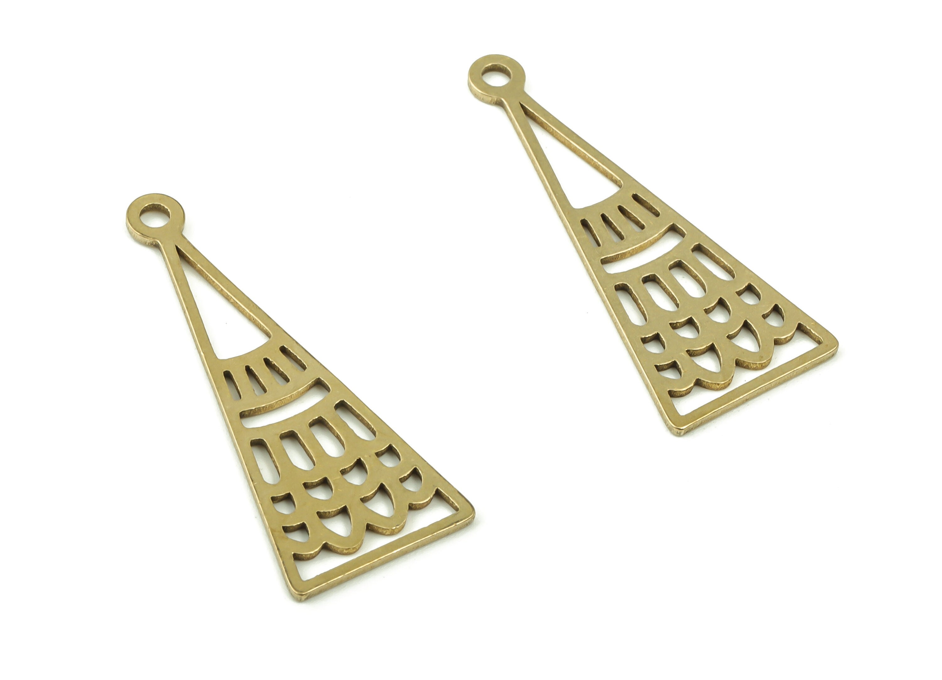 Brass Drop Long Triangle Earring Charms - Raw Brass Wave Pendant - DIY Jewelry Making Supplies - 32.81x13.27x0.88mm - PPZ0040 - DOMEDBAZAAR