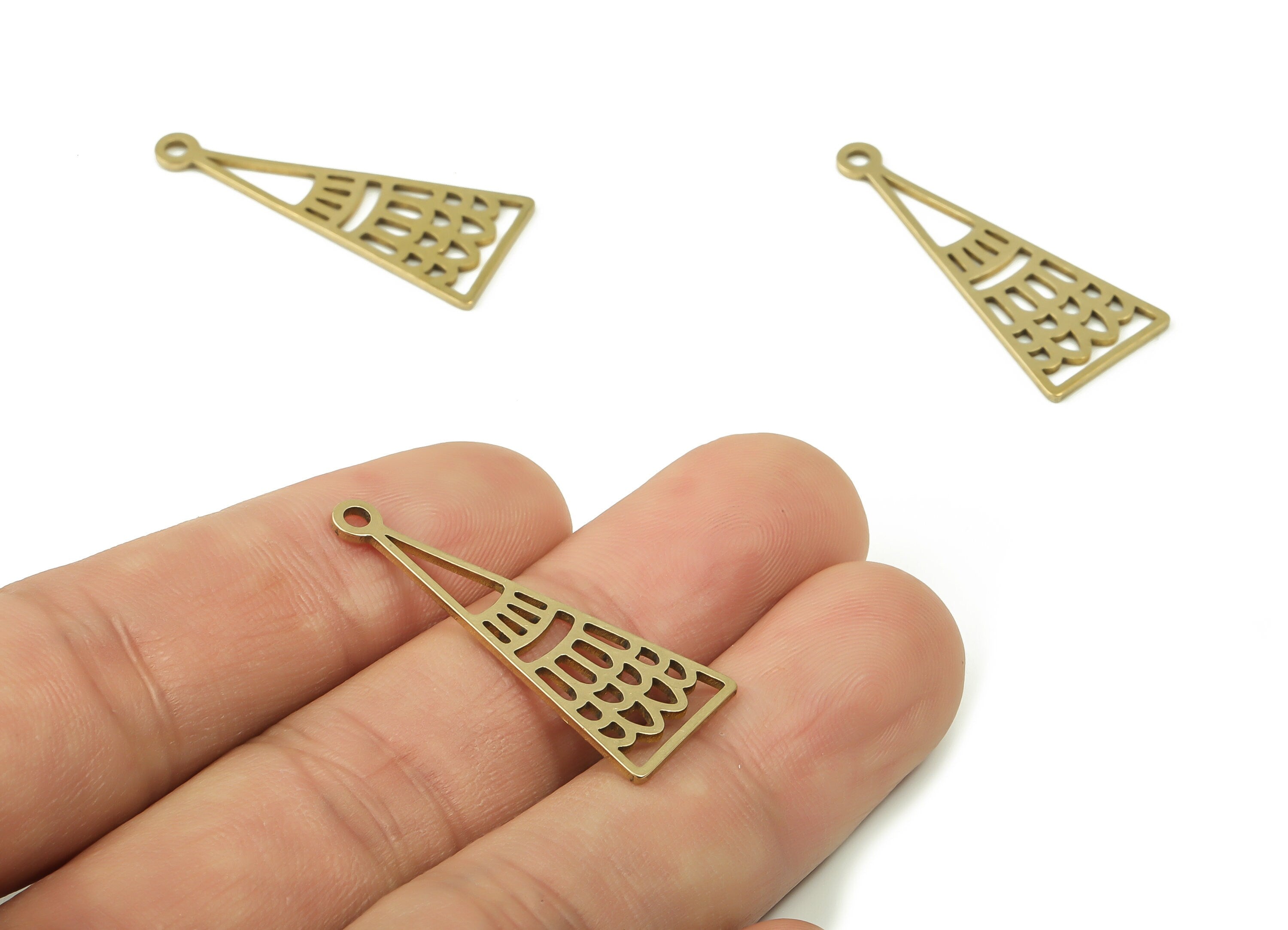 Brass Drop Long Triangle Earring Charms - Raw Brass Wave Pendant - DIY Jewelry Making Supplies - 32.81x13.27x0.88mm - PPZ0040 - DOMEDBAZAAR