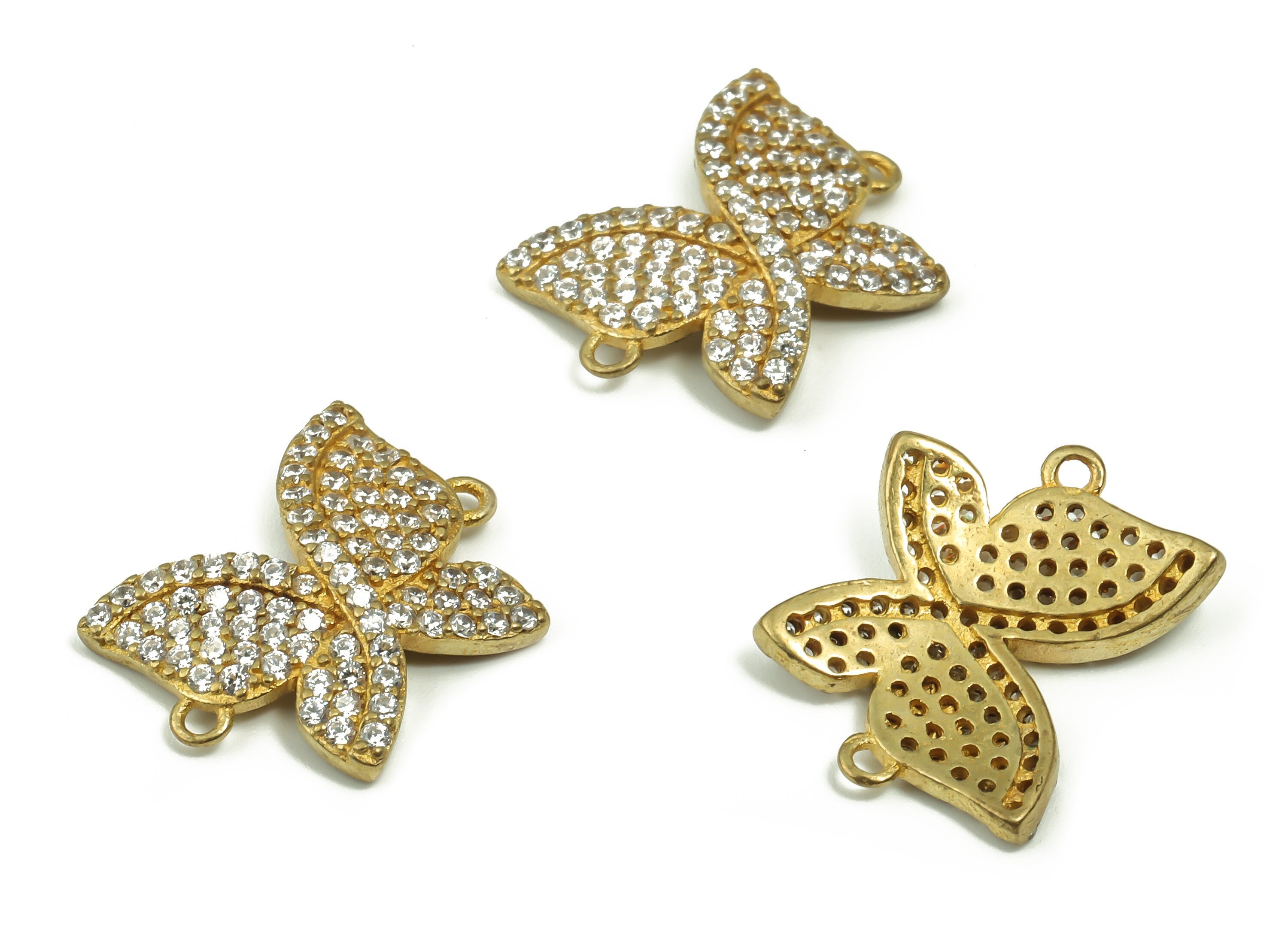Raw Brass Butterfly Pendant Connector – Zircon Butterfly Charms – Butterfly Bracelet Charm - Jewelry Supplies - 17.42x13.97x2.41mm - PP4871 - DOMEDBAZAAR