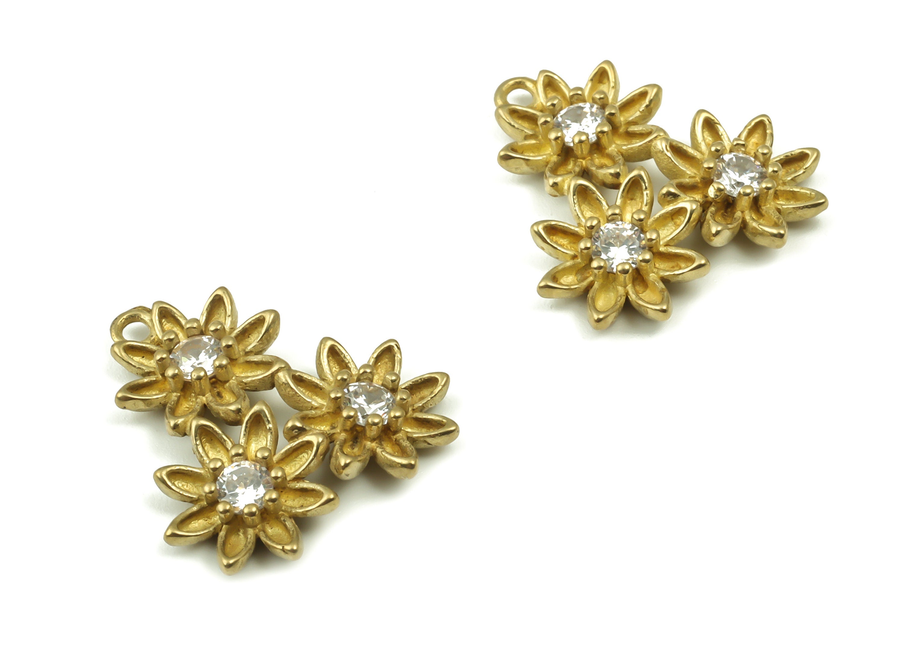 Raw Brass Flower Earring Charm – Brass Zircon Flower Pendant Charm – Zircon 3 Flower Charm - Jewelry Supplies - 18.51x17.94x3.65mm- PP4873 - DOMEDBAZAAR