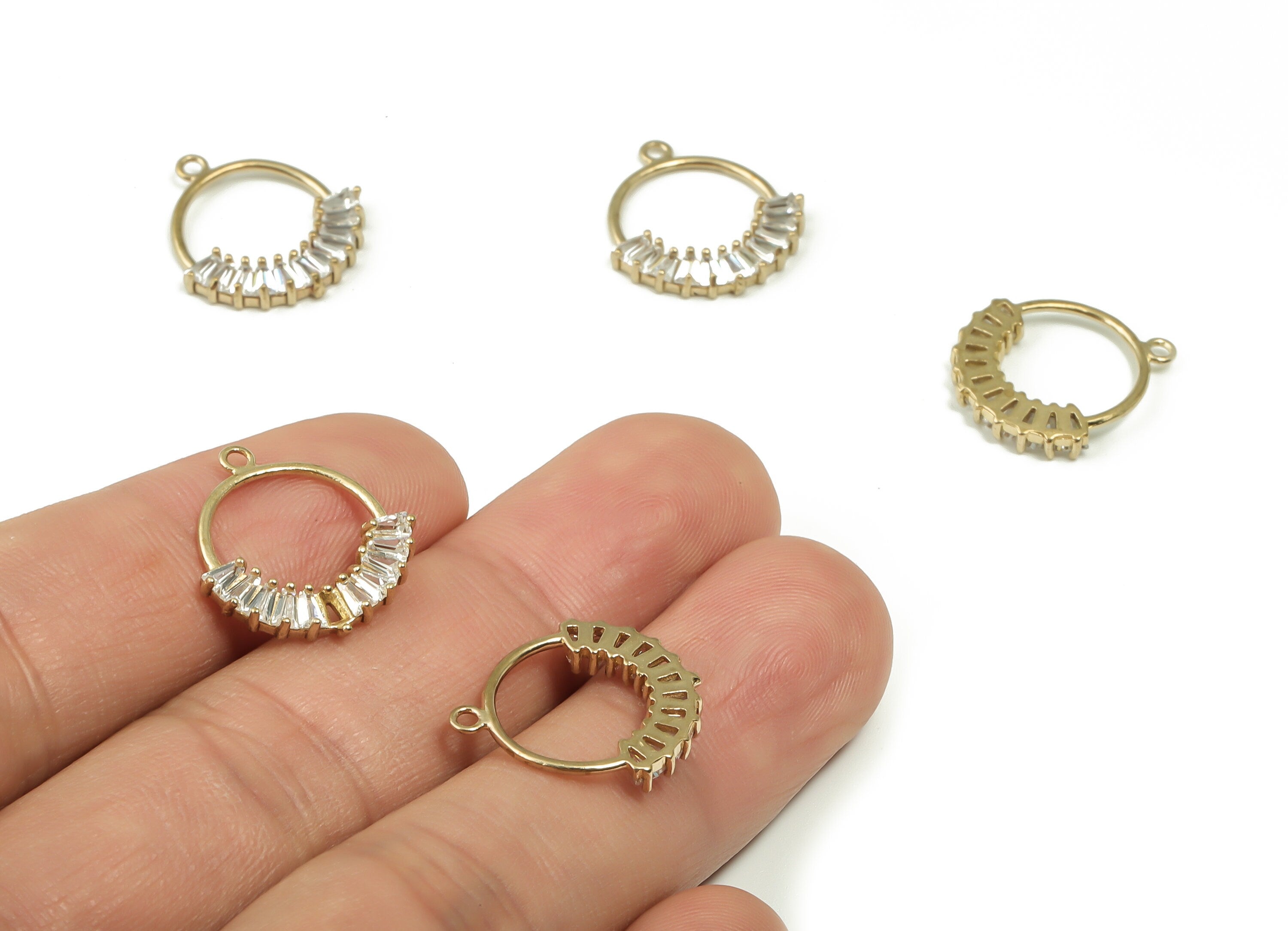 Raw Brass Round Earrings Charms - CZ Pave Round Circle Charms – Earring Findings - Jewelry Making Supplies -18.3x16.65x2.5mm- PP4858 - DOMEDBAZAAR