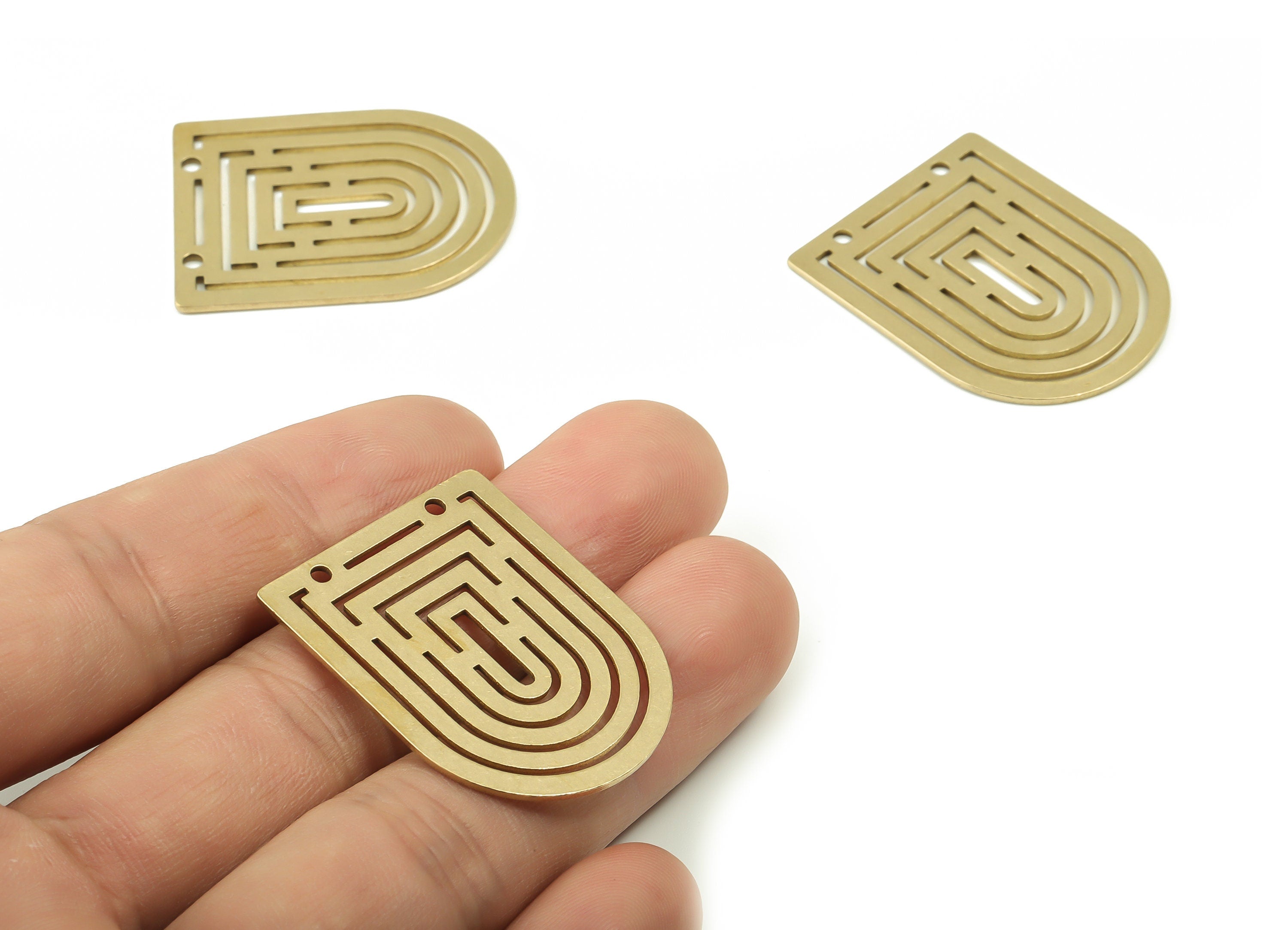 Rainbow Domed Pendant - Raw Brass Domed Rainbow Earring Connectors - Semicircle Charms - Jewelry Making Supplies - 34.8x26.9x0.9mm - PPZ0033 - DOMEDBAZAAR