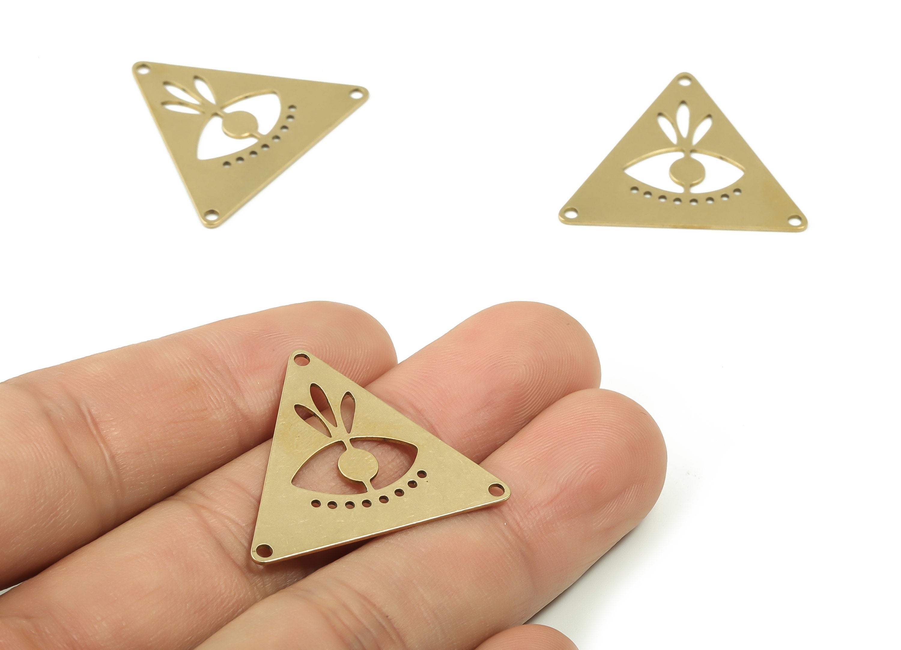 Raw Brass Triangle Connector - Brass Eye Pendant Charm - Laser Cut Charms - Geometric Charms - Jewelry Making -29.68x26.17x0.65mm- PPZ0005 - DOMEDBAZAAR