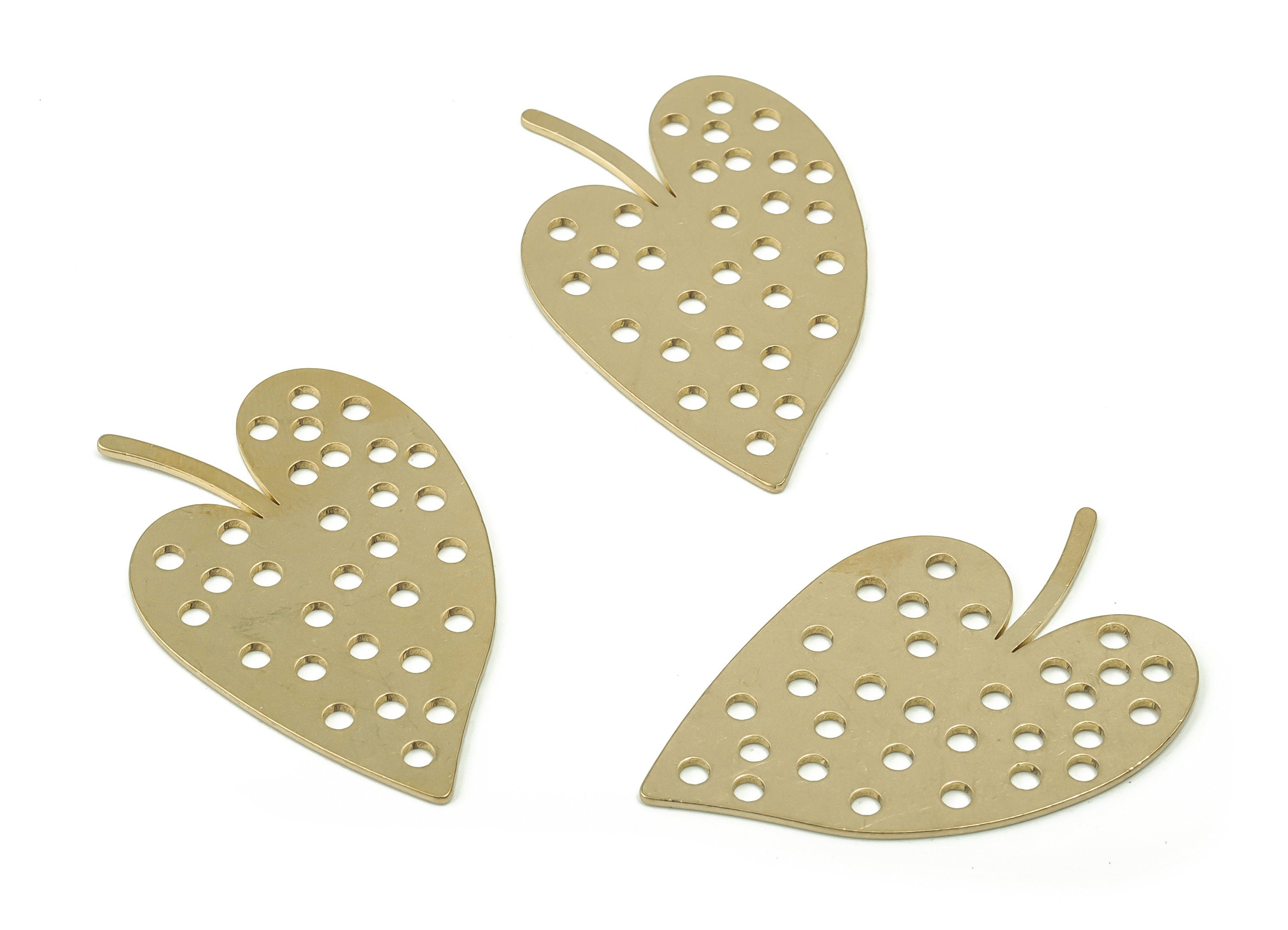 Raw Brass Strawberry Earring Charms - Brass Dainty Fruit Charm - Brass Leaf Charm - Jewelry Making Supplies - 39.72x25.11x0.8mm- PPA0044 - DOMEDBAZAAR