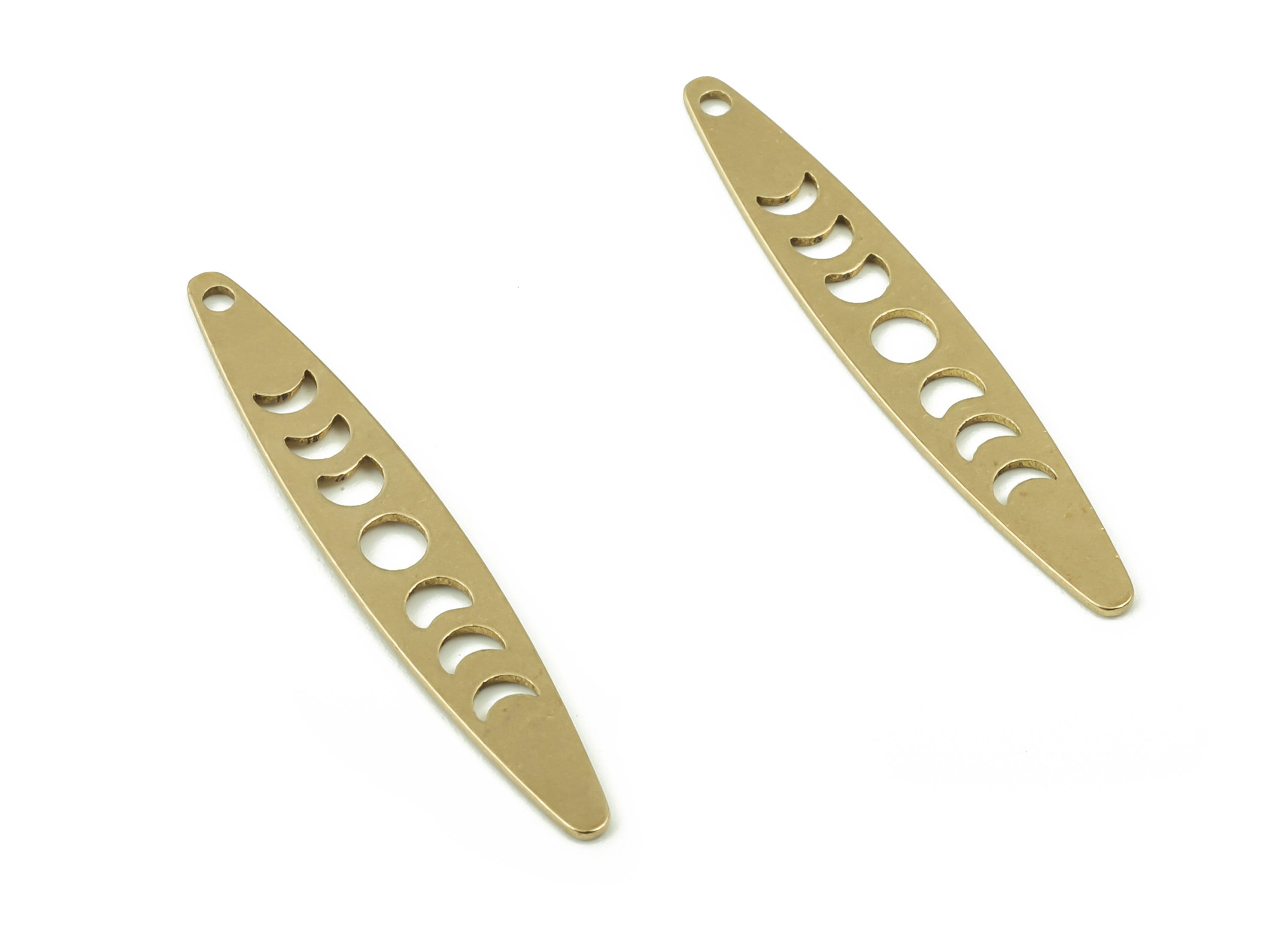 Brass Oval Earring Charms - Raw Brass The Phases of the moon Pendant - DIY Jewelry Making Supplies - 29.98x4.94x0.61mm - PPZ0022 - DOMEDBAZAAR