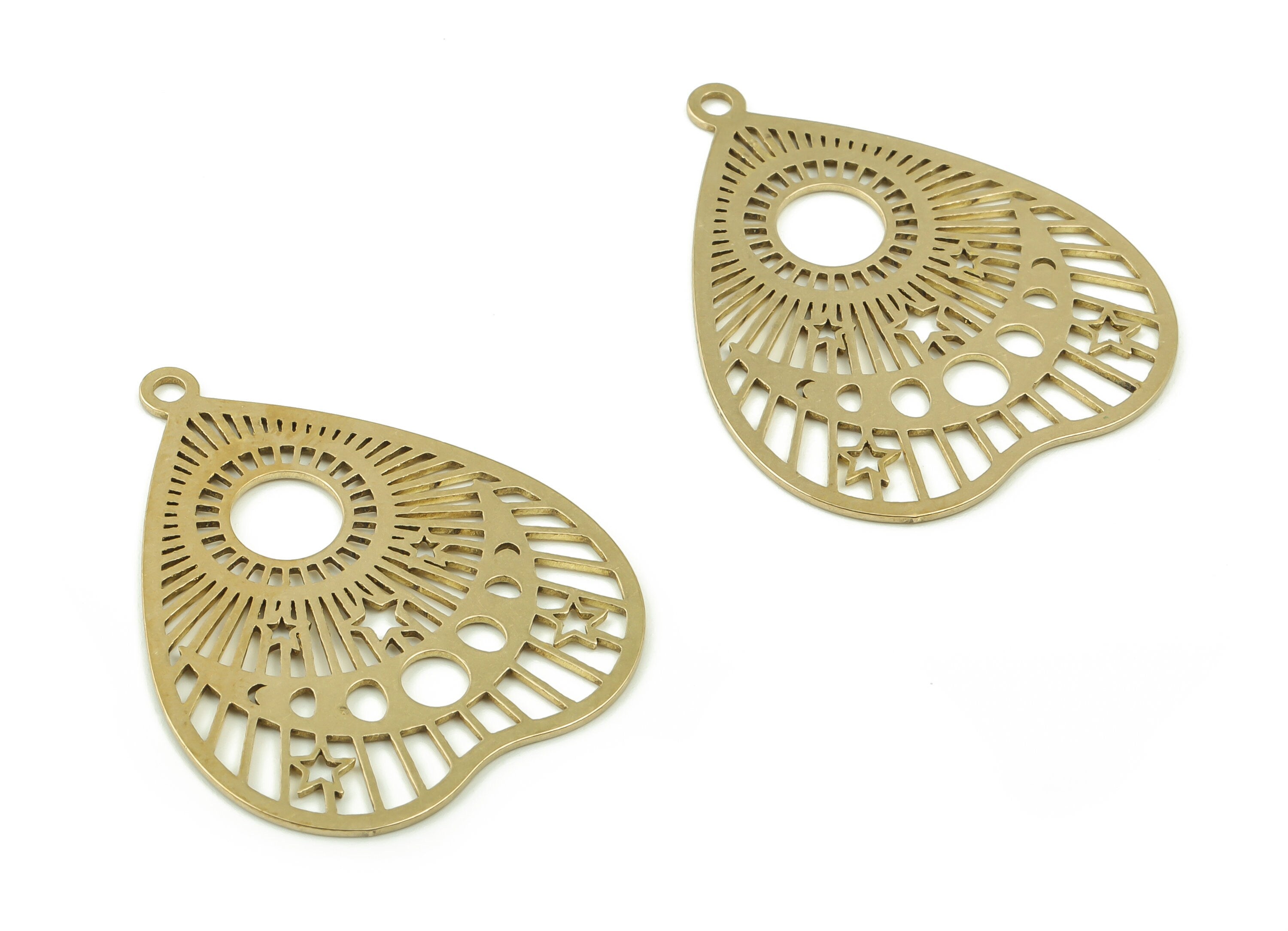 Brass Heart Sun Earring Connector - Raw Brass Moon Star Charms and Pendant - Jewelry Making Supplies - 34.69x28.39x0.67mm - PPZ0030 - DOMEDBAZAAR