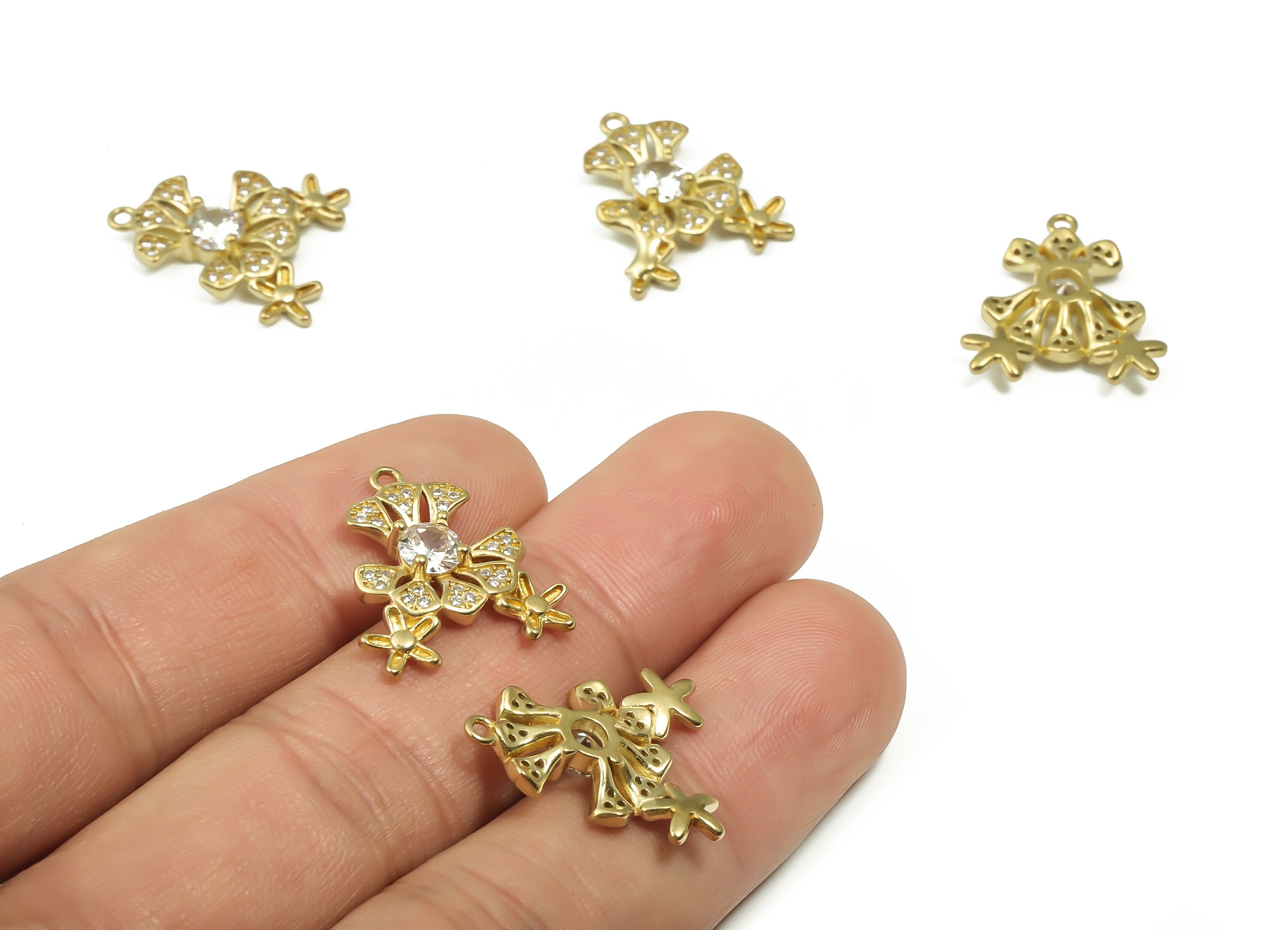 Raw Brass Daisy Flower Charm – Zircon Flower Earrings Charm – Flower Necklace Pendant - Jewelry Making Supplies -19.9x17.57x3.76mm - PP4876 - DOMEDBAZAAR