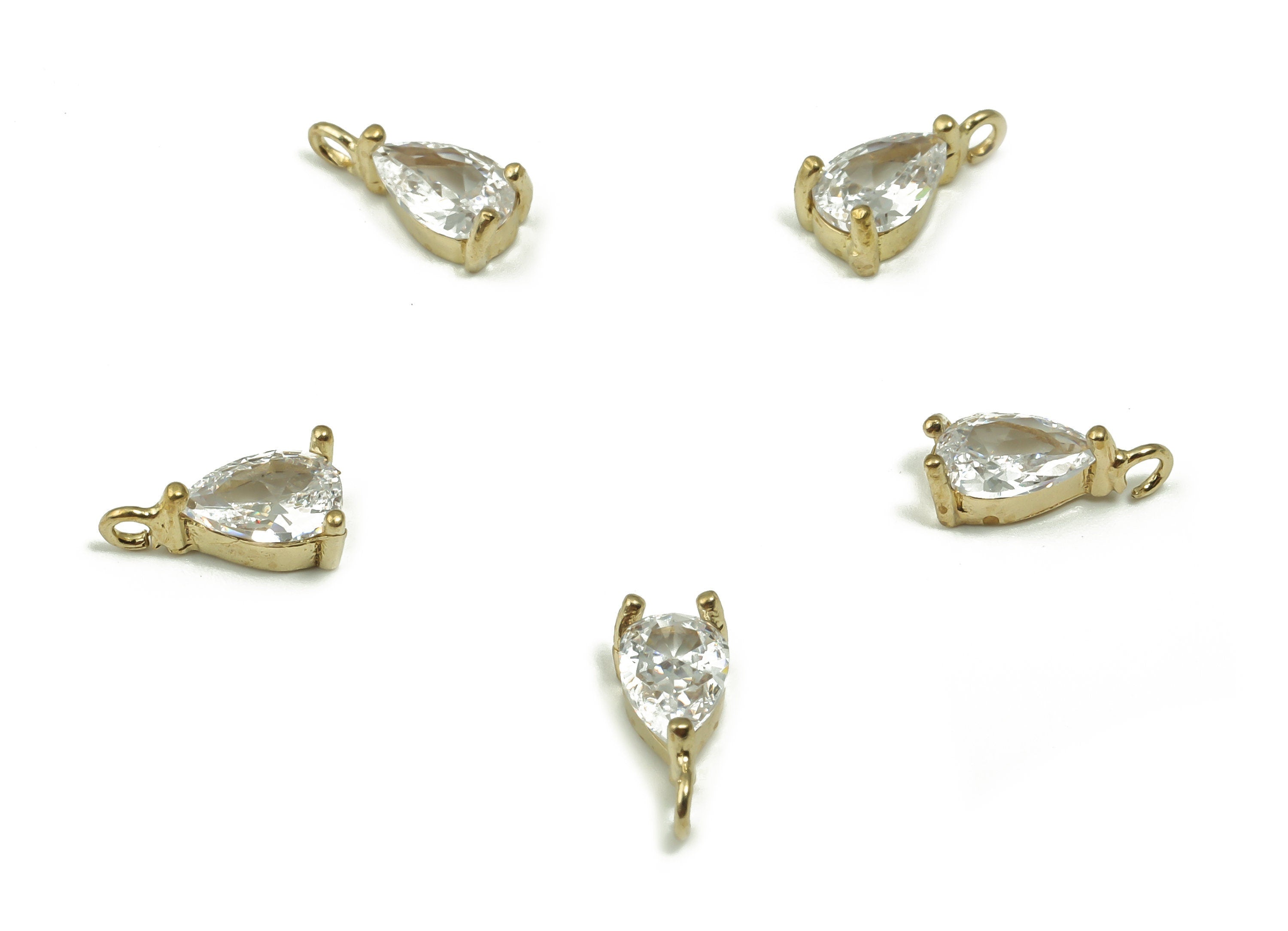 Raw Brass Drop Earring Charms with Zircon - CZ Micro Pave Mini Drop Charm - Bracelet Drop Charm - Jewelry Making -9.08x4.13x3.25mm- PP4856 - DOMEDBAZAAR
