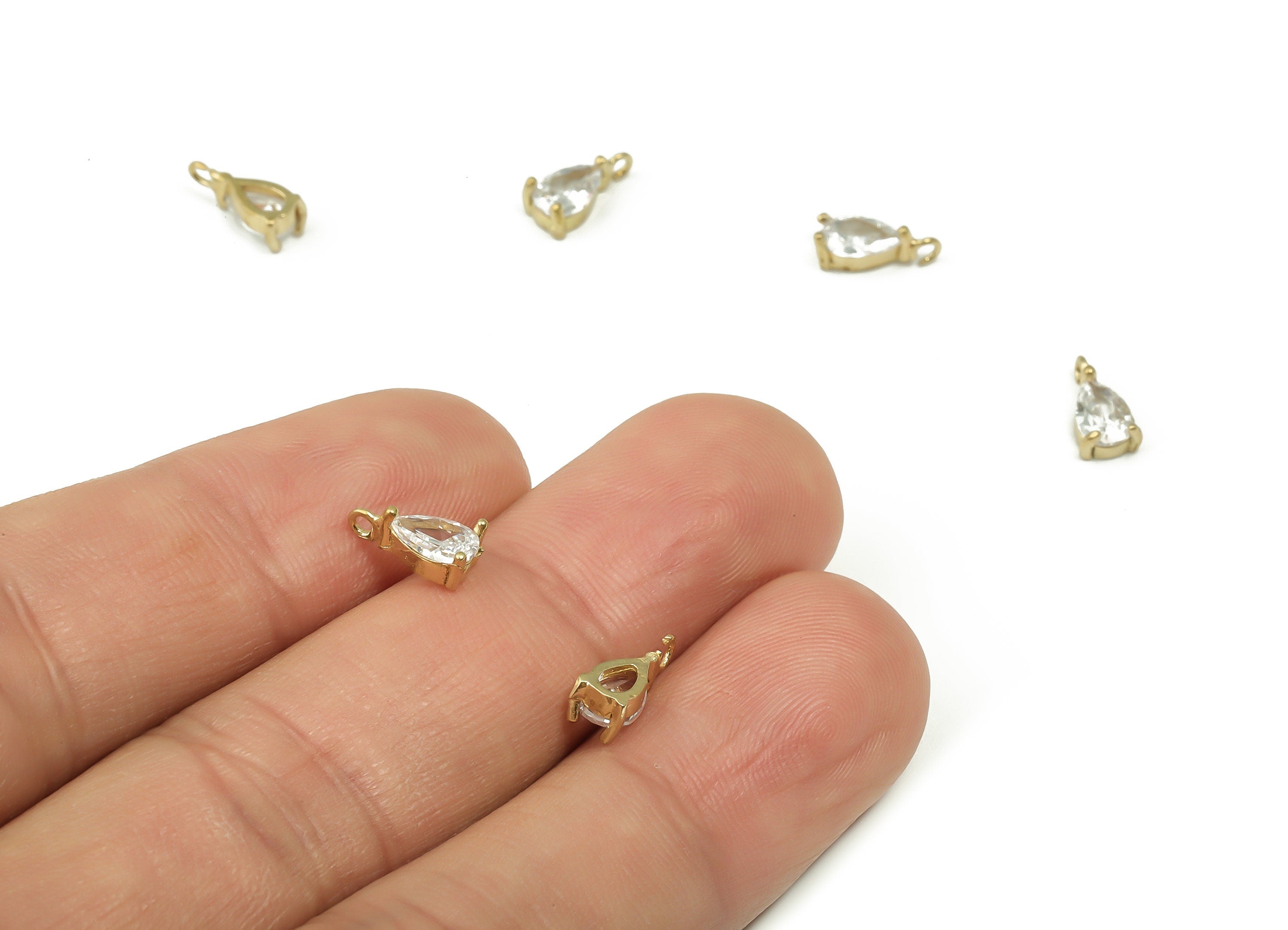 Raw Brass Drop Earring Charms with Zircon - CZ Micro Pave Mini Drop Charm - Bracelet Drop Charm - Jewelry Making -9.08x4.13x3.25mm- PP4856 - DOMEDBAZAAR