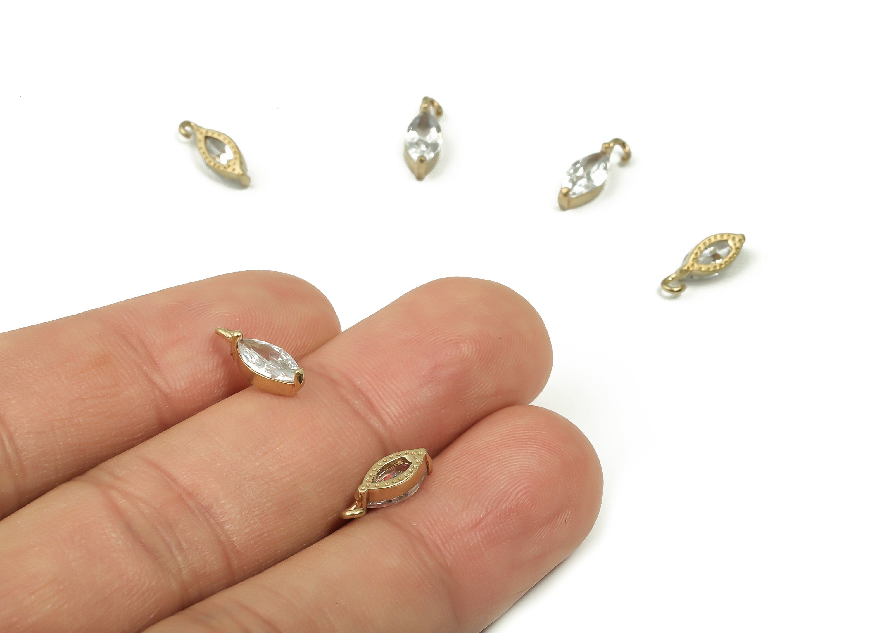 Raw Brass Drop Earring Charms with Zircon - CZ Micro Pave Mini Drop Charm - Brass Teardrop Charm - Jewelry Making -11.56x4.02x2.88mm- PP4857 - DOMEDBAZAAR