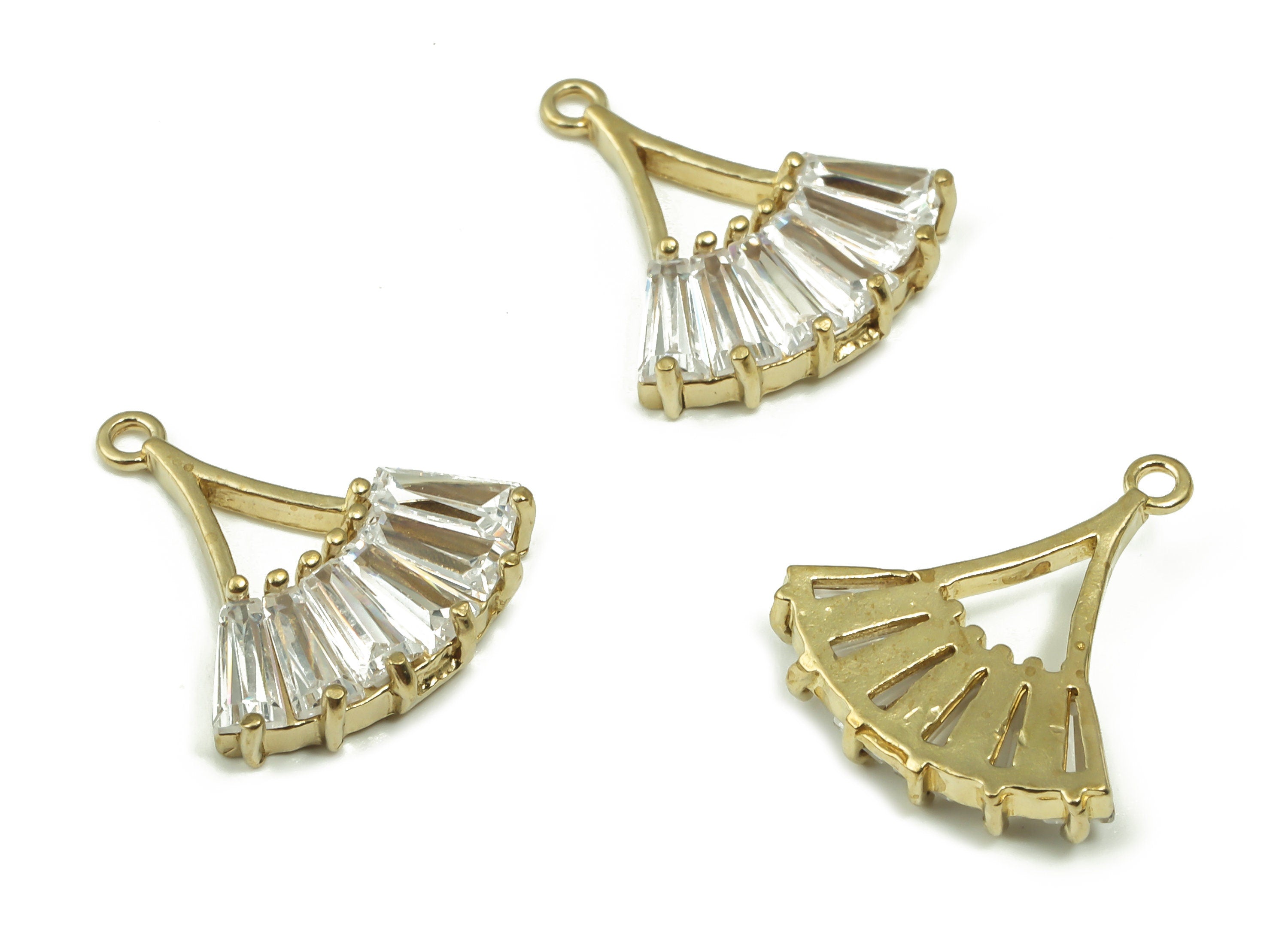 Raw Brass Fan Charms - Brass CZ Pave Zircon Fan Pendant - Fan Earring Charms – DIY Jewelry Making Supplies - 16.15x14.28x2.96mm- PP4855 - DOMEDBAZAAR