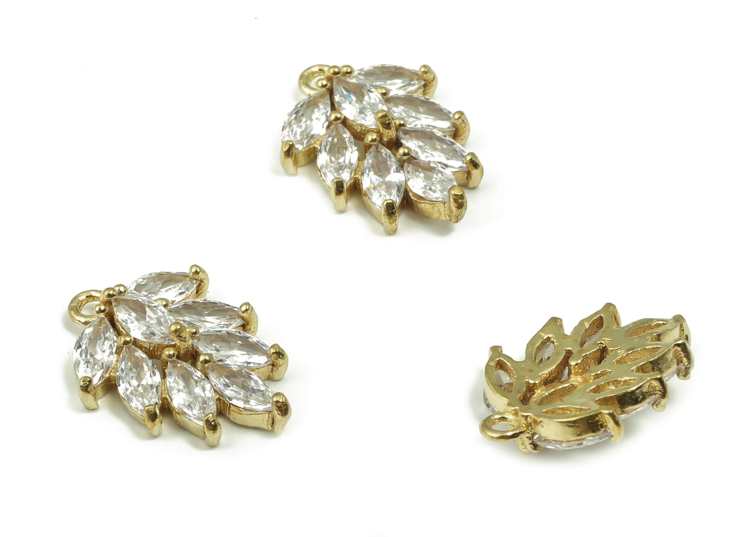 Raw Brass Leaves Earrings Charm - Zircon Pave Leaf Charm Pendant - Gift for Her - Jewelry Making Findings -15.1x11.4x4.08mm- PP4859 - DOMEDBAZAAR