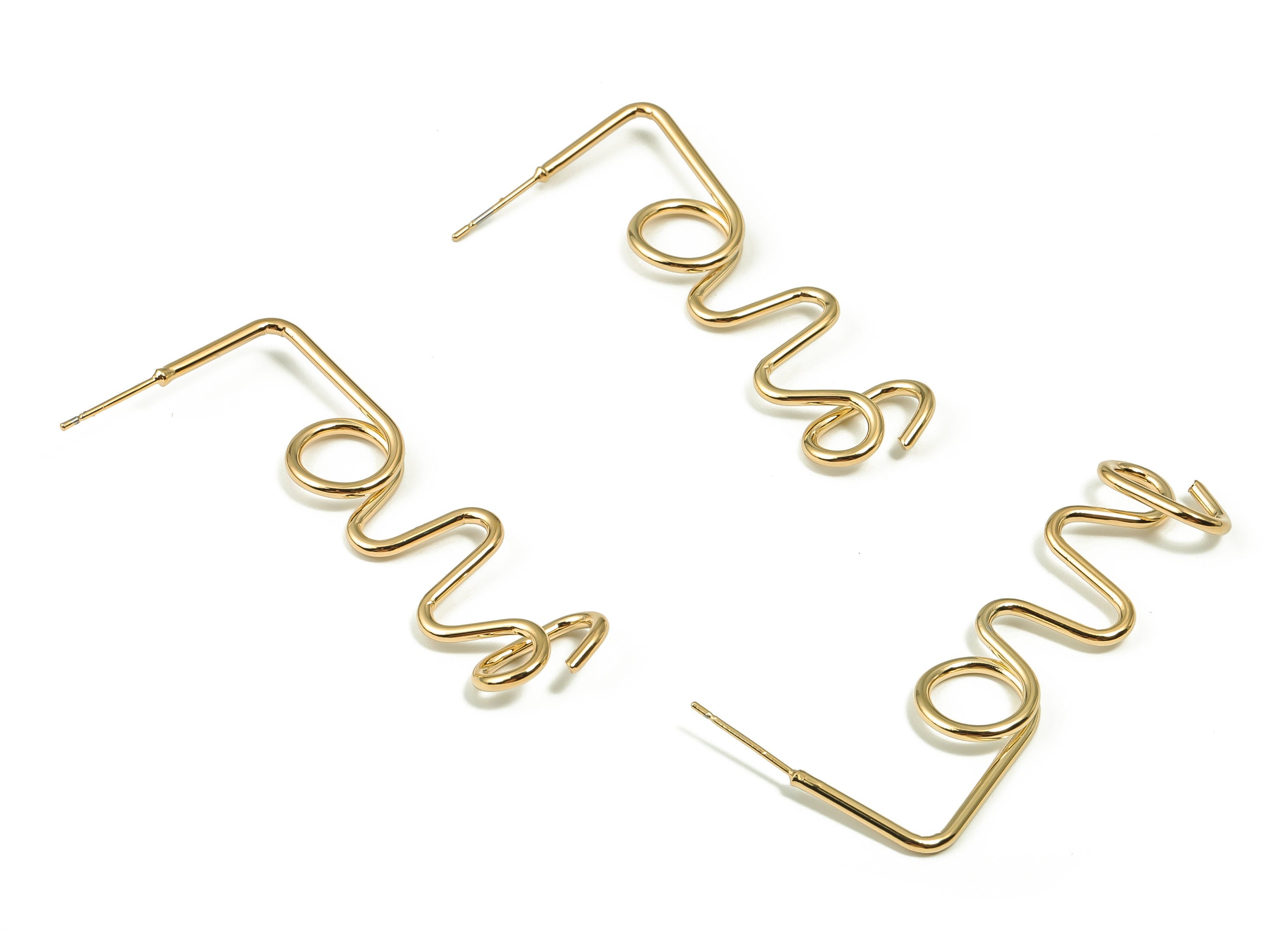 Brass Love Earring Post - Gold Wires Stud - 316 Surgical Stainless Steel Stud - 18k Real Gold Plated Brass - 51.69x13.88x2.93mm - RGP4150 - DOMEDBAZAAR