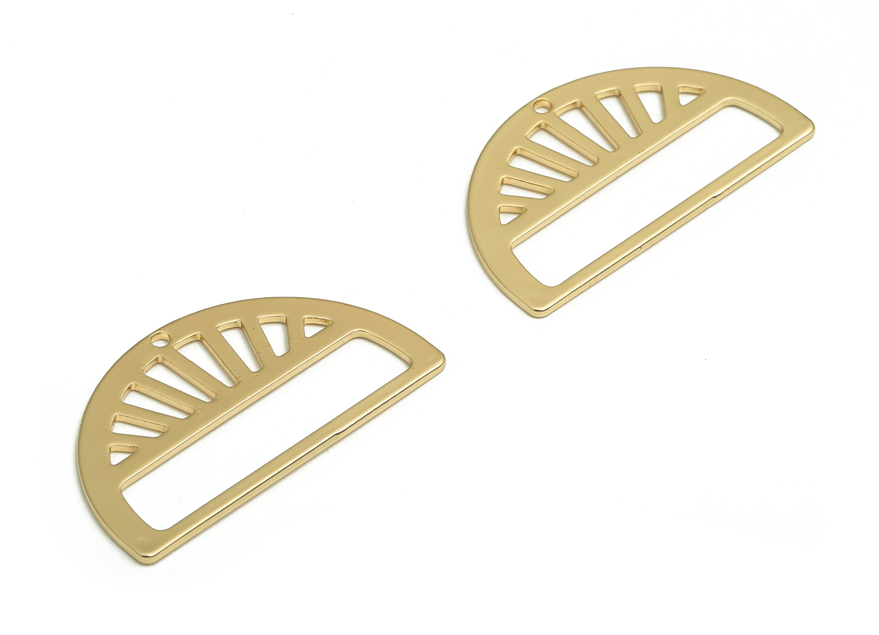 Brass Semicircle Earring Charms For Tassel - Gold Half Moon Pendant - 18K Real Gold Plated Brass - 30.21x17.62x0.88mm - RGP4070 - DOMEDBAZAAR