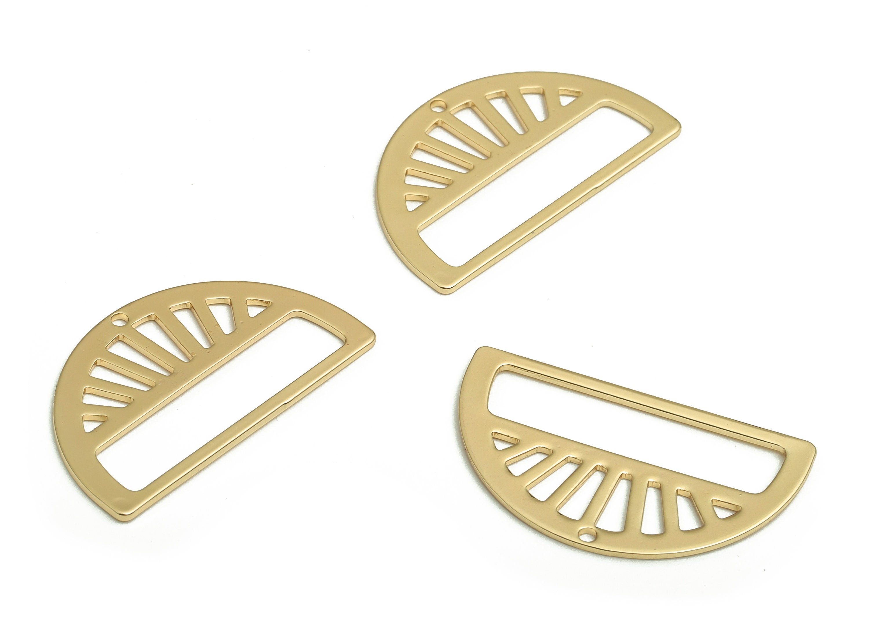 Brass Semicircle Earring Charms For Tassel - Gold Half Moon Pendant - 18K Real Gold Plated Brass - 30.21x17.62x0.88mm - RGP4070 - DOMEDBAZAAR
