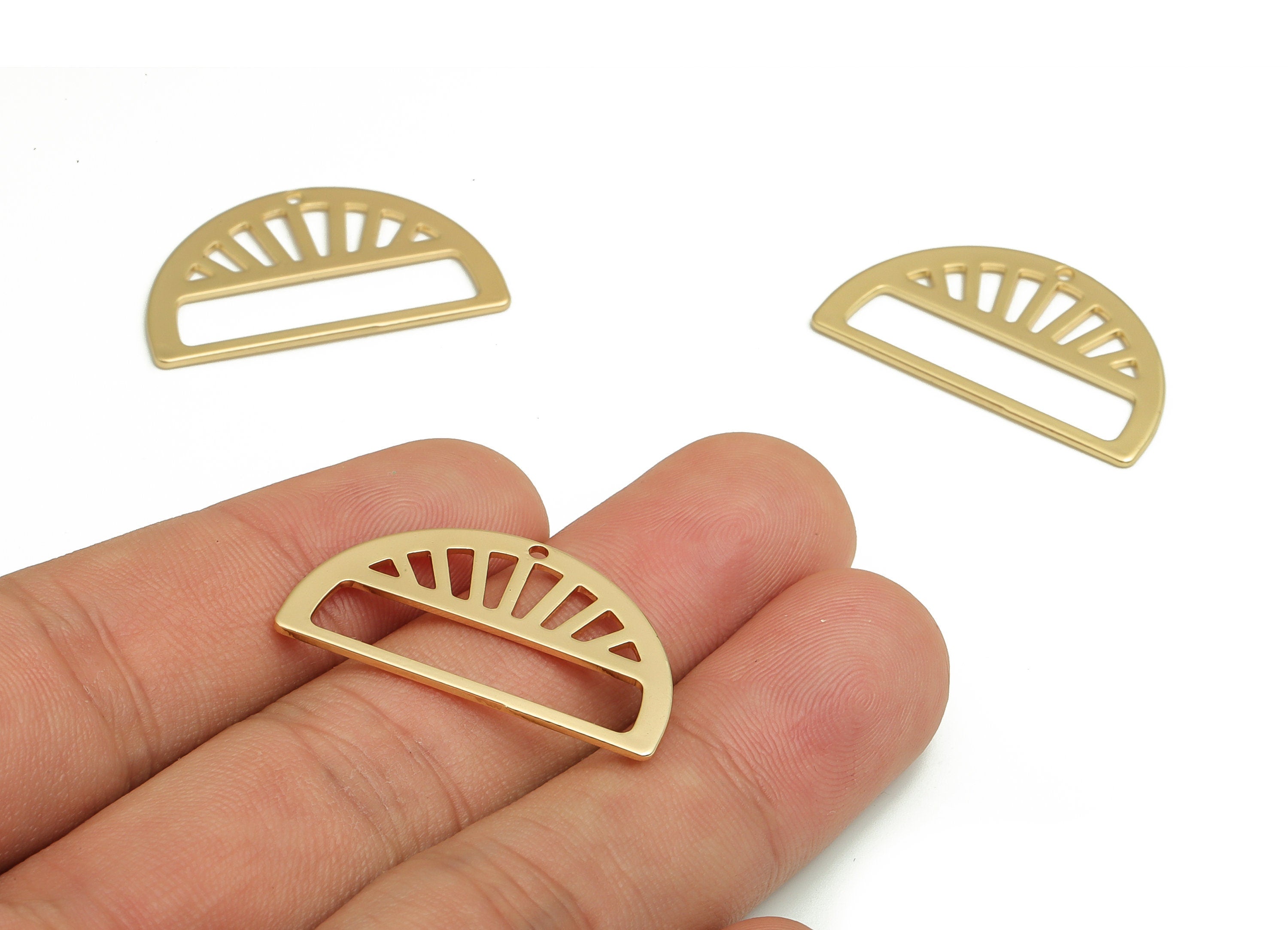 Brass Semicircle Earring Charms For Tassel - Gold Half Moon Pendant - 18K Real Gold Plated Brass - 30.21x17.62x0.88mm - RGP4070 - DOMEDBAZAAR
