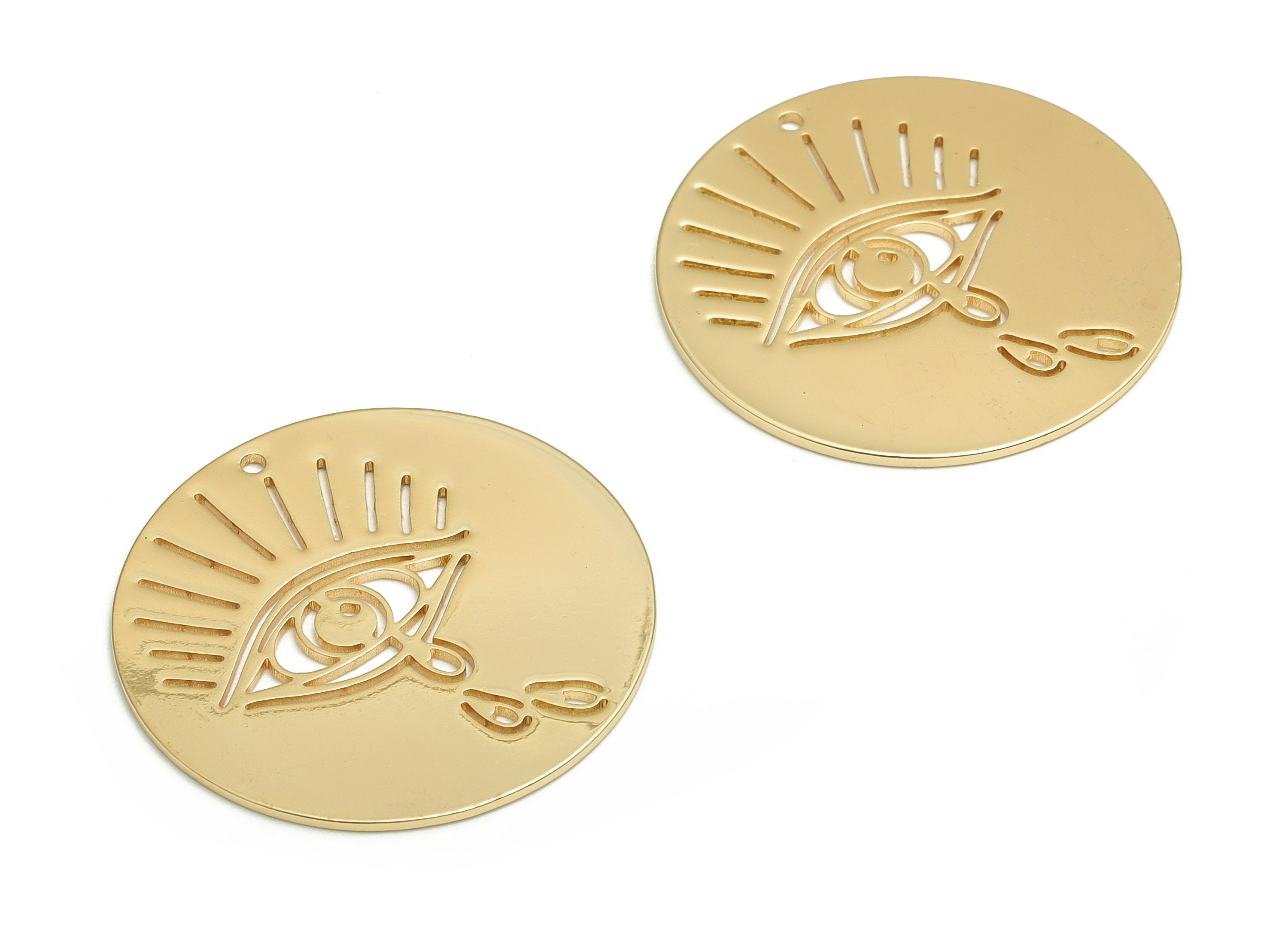 Crying Eye Coin Pendant Charm – Round Earring Charm – Circle Tear Drop Eye Charm - 18K Real Gold Plated Brass - 30.07x30.07x1.01mm - RGP4103 - DOMEDBAZAAR