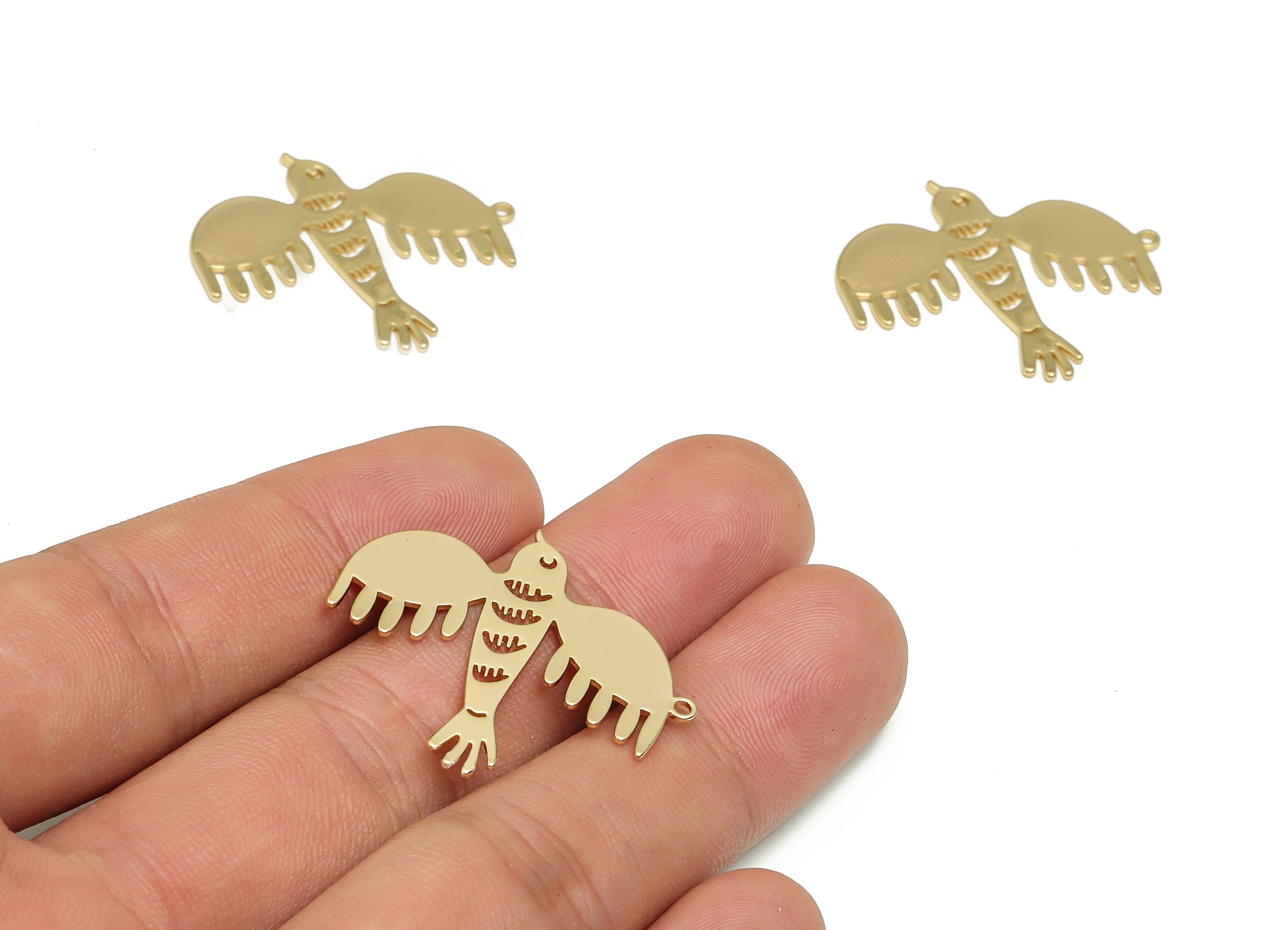 Brass Flying Bird Earring Charms - Gold Flying Bird Pendant - 18K Real Gold Plated Brass - Jewelry Supplies - 32.19x28.34x0.77mm - RGP4069 - DOMEDBAZAAR