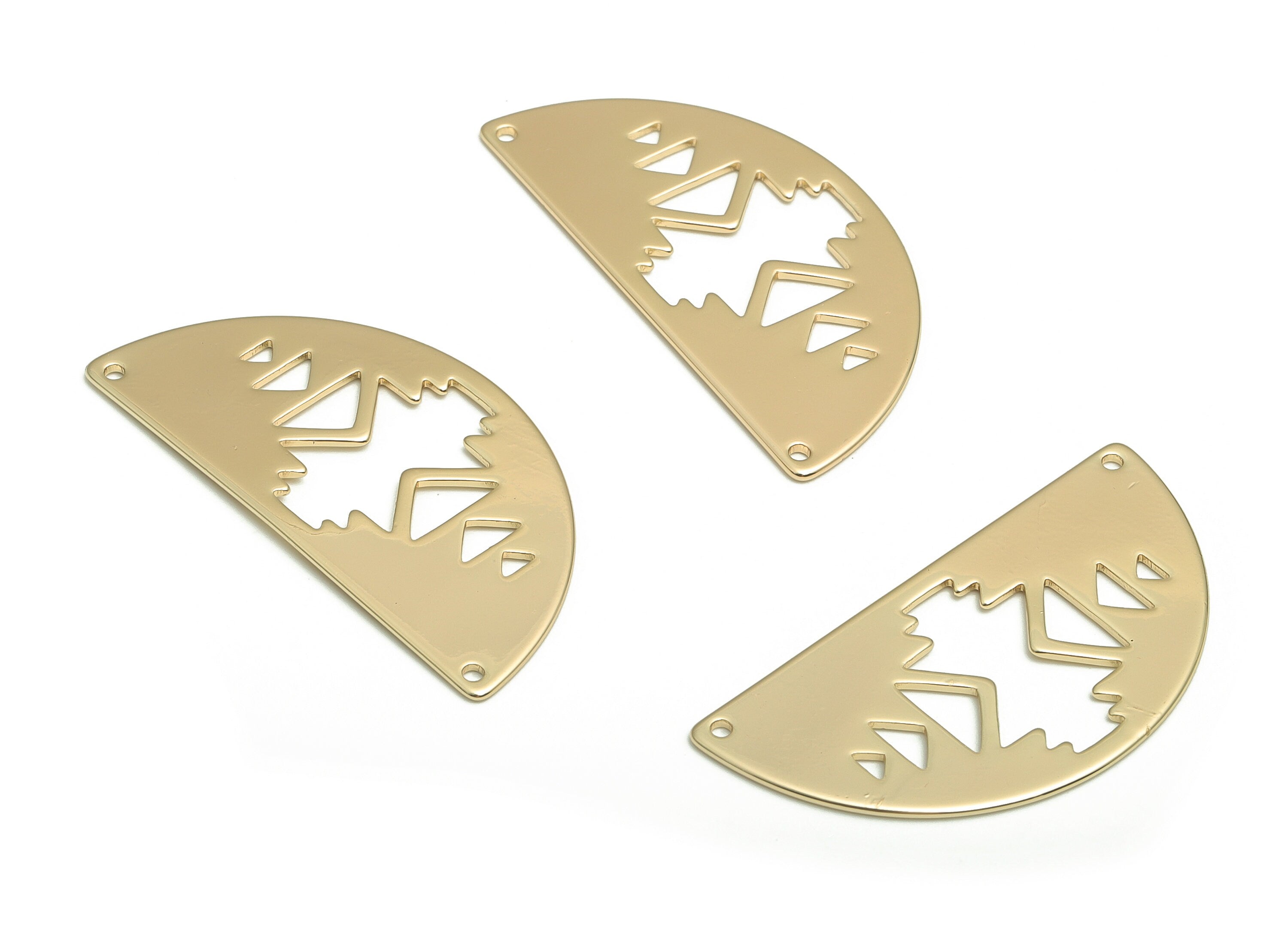 Brass Semicircle Earring Connector - Gold Half Moon Charms - 18K Real Gold Plated Brass - Jewelry Supplies - 39.87x19.92x0.85mm - RGP4116 - DOMEDBAZAAR