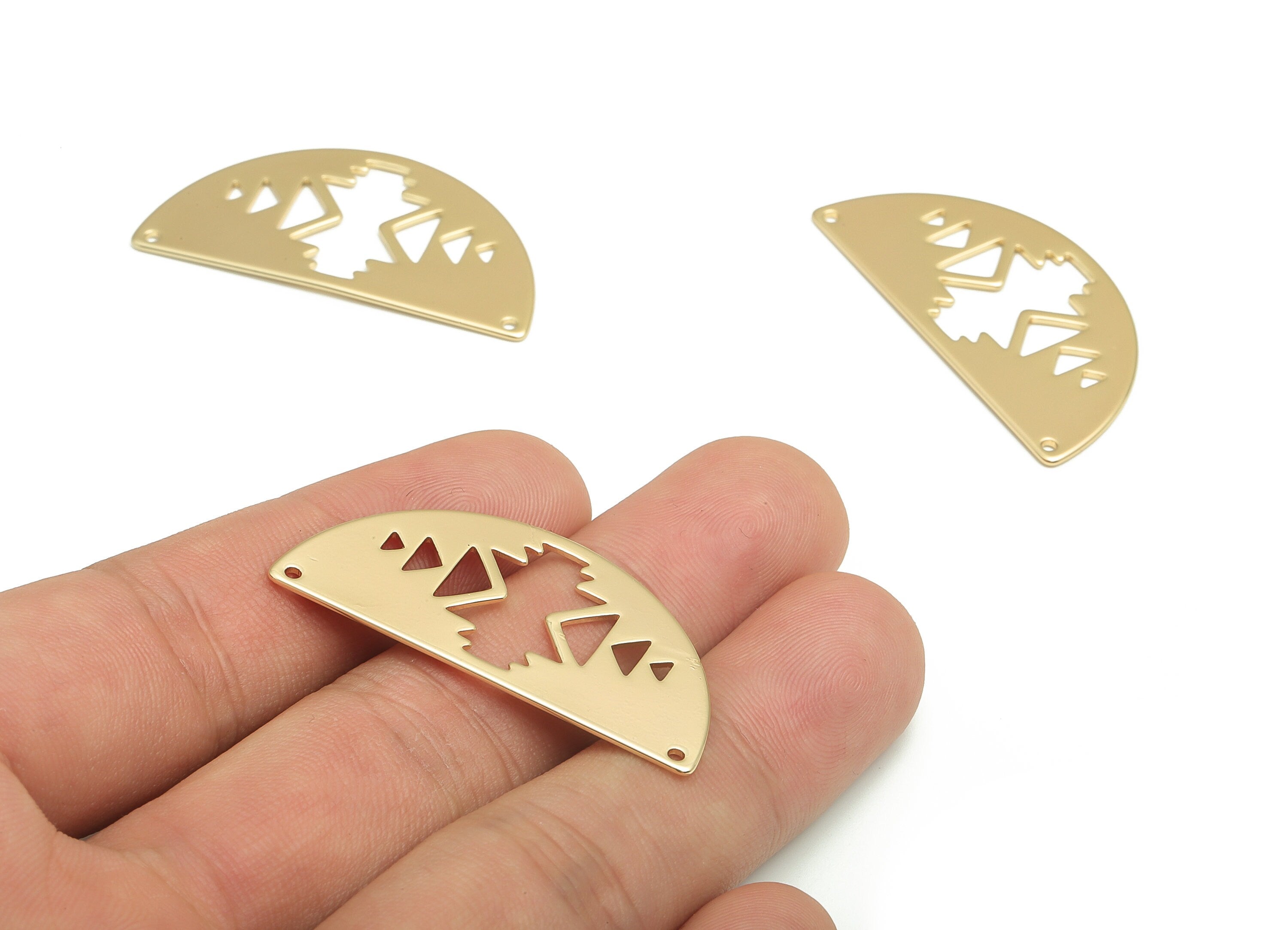 Brass Semicircle Earring Connector - Gold Half Moon Charms - 18K Real Gold Plated Brass - Jewelry Supplies - 39.87x19.92x0.85mm - RGP4116 - DOMEDBAZAAR
