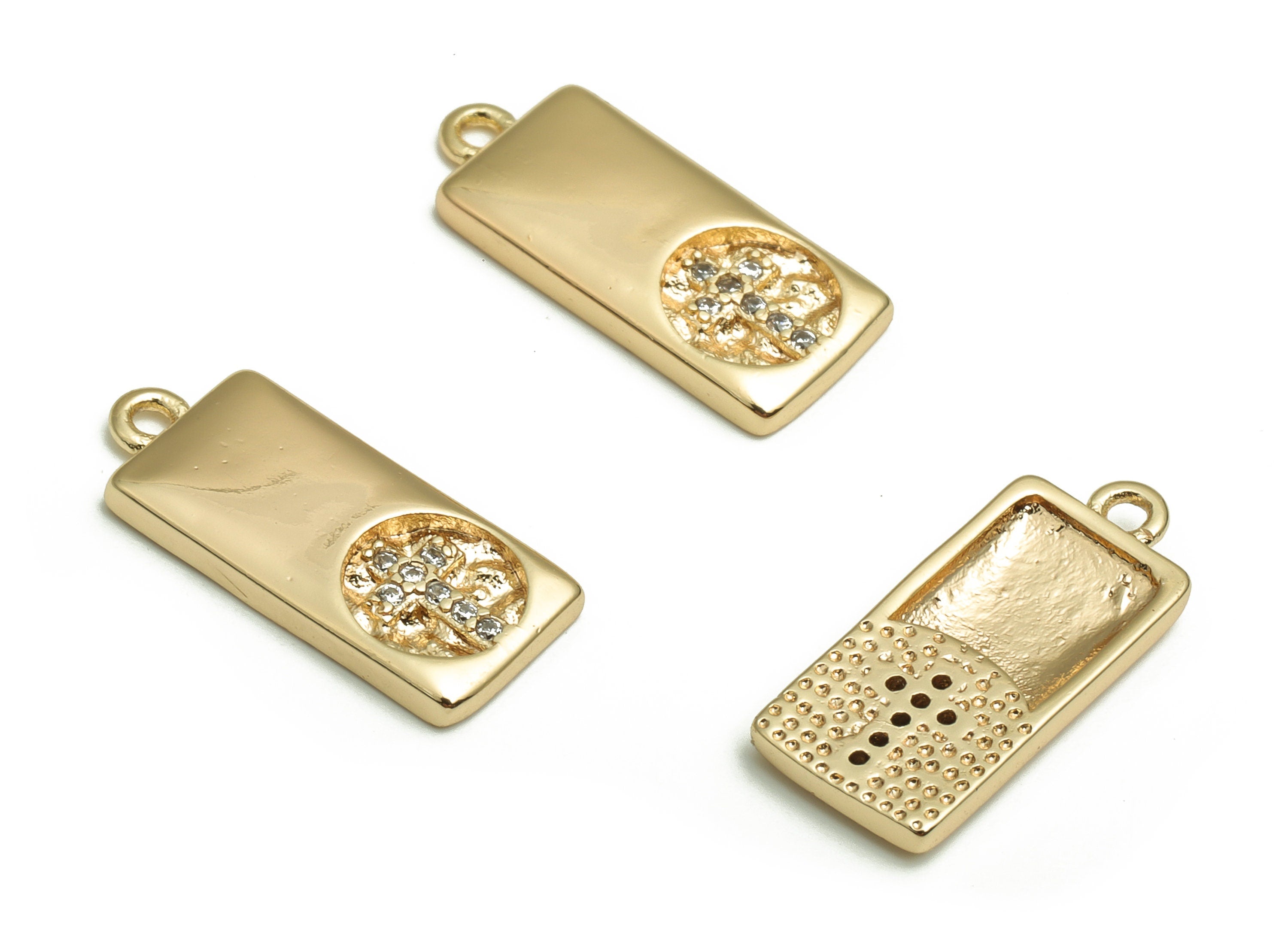 Brass Rectangle Earring Charms With Zircons - Gold Cross Pendant - 18K Real Gold Plated Brass -  Jewelry Supplies - 17.9x7.7x1.9mm - RGP4111 - DOMEDBAZAAR