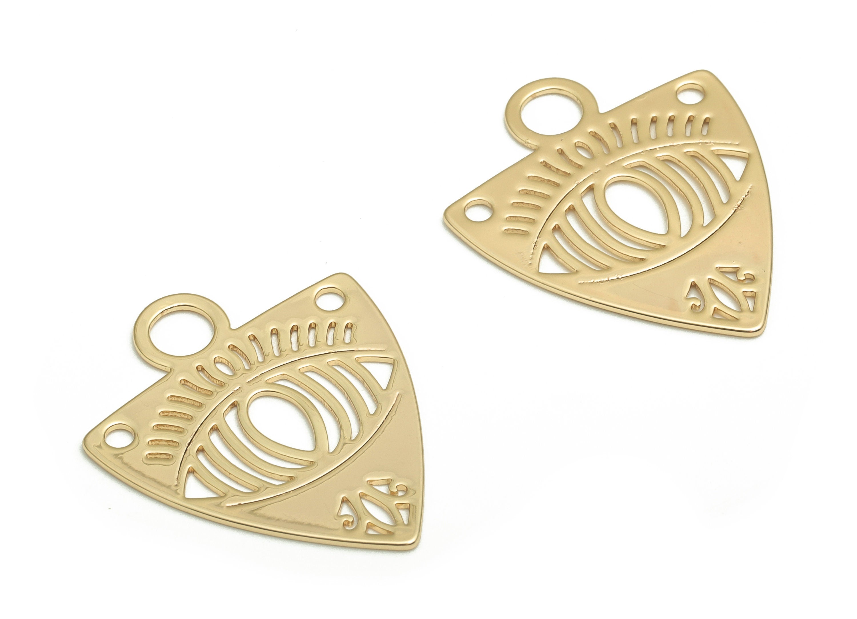 Brass Triangle Earring Charms - Gold Eye Pendant - 18K Real Gold Plated Brass - Jewelry Making Supplies - 28.87x23.77x0.78mm - RGP4100 - DOMEDBAZAAR