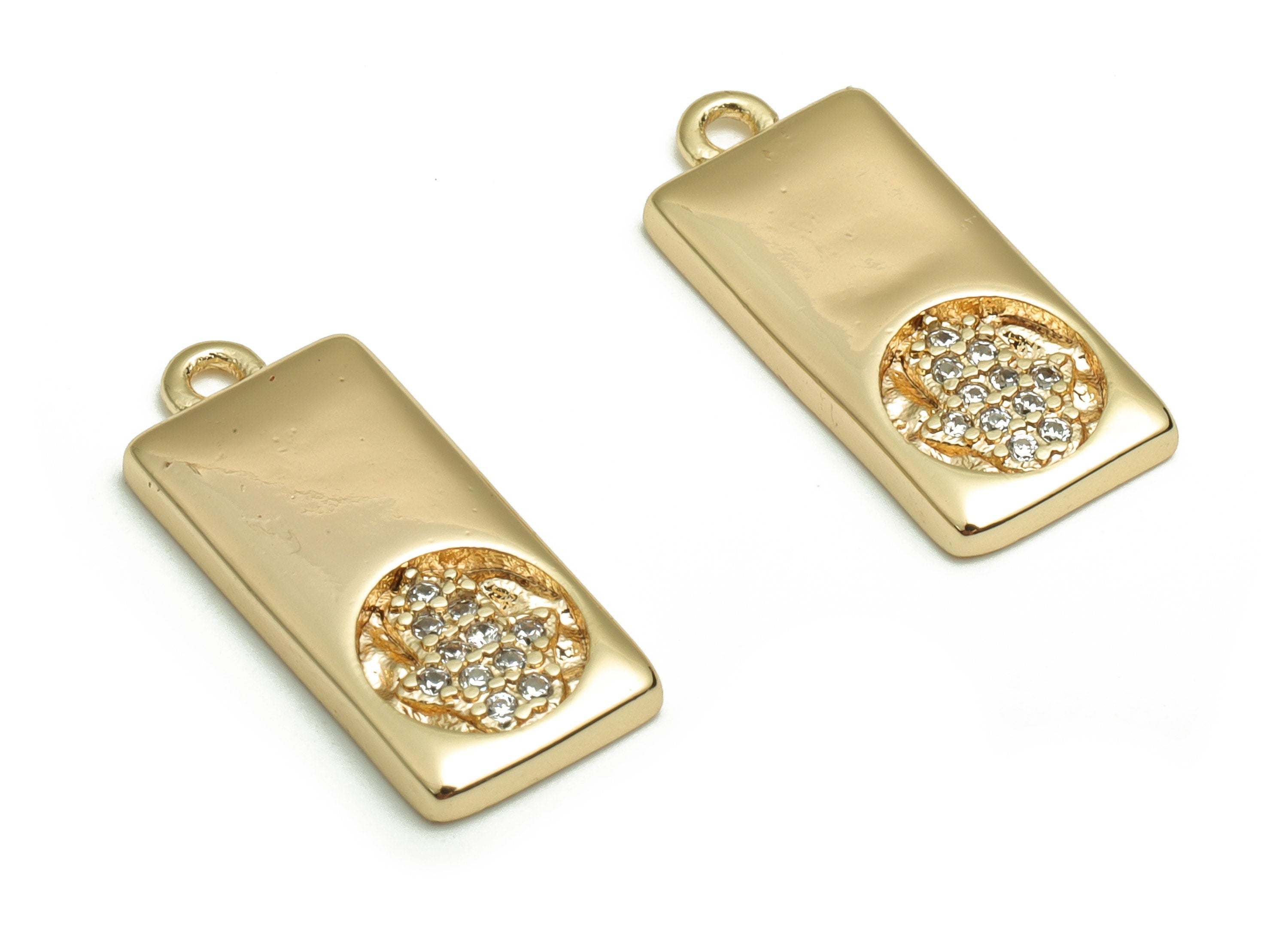 Brass Rectangle Earring Charms With Zircons - Gold Hand Pendant - 18K Real Gold Plated Brass - Jewelry Supplies - 18.09x7.9x2mm- RGP4060 - DOMEDBAZAAR