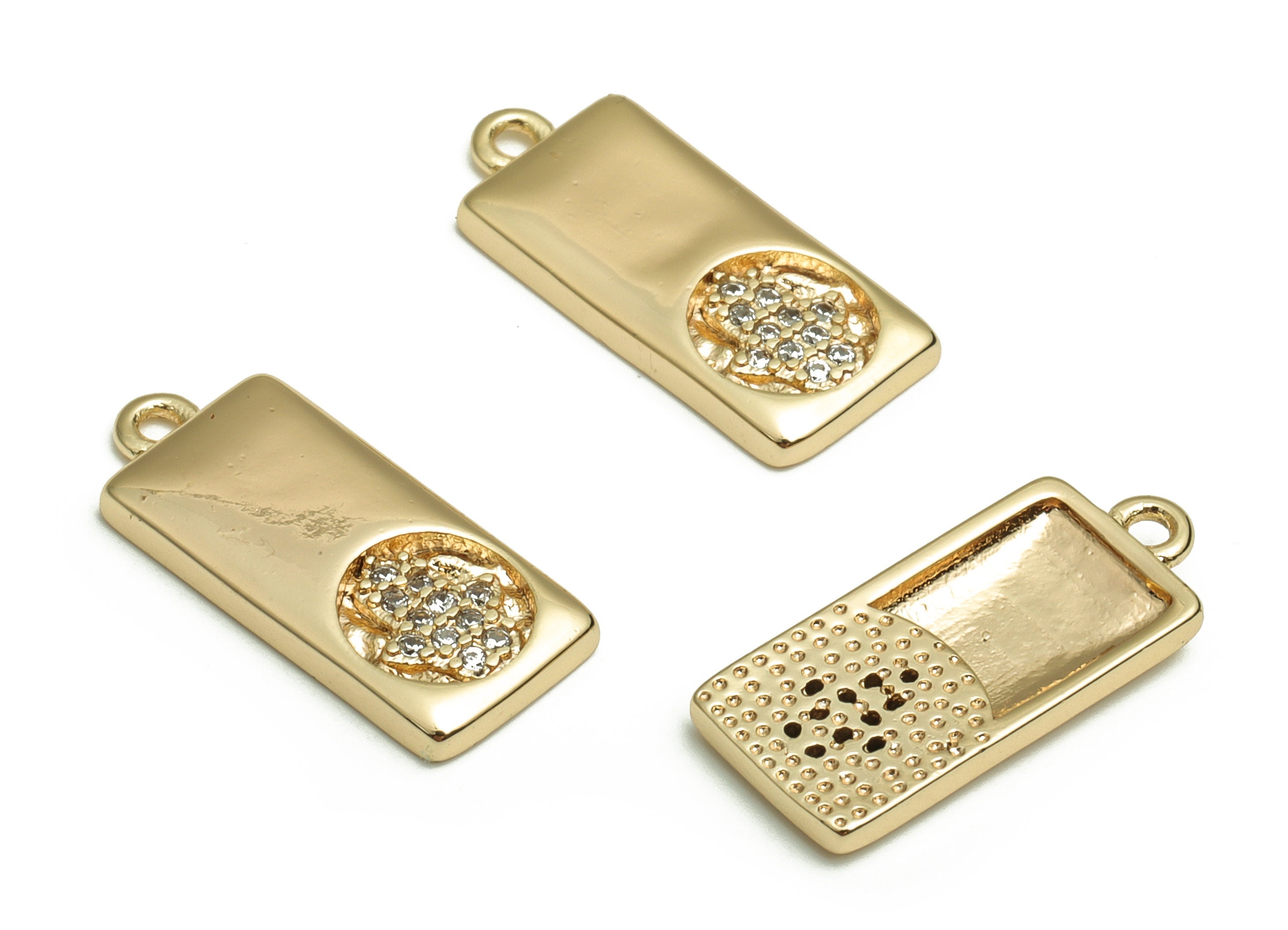 Brass Rectangle Earring Charms With Zircons - Gold Hand Pendant - 18K Real Gold Plated Brass - Jewelry Supplies - 18.09x7.9x2mm- RGP4060 - DOMEDBAZAAR