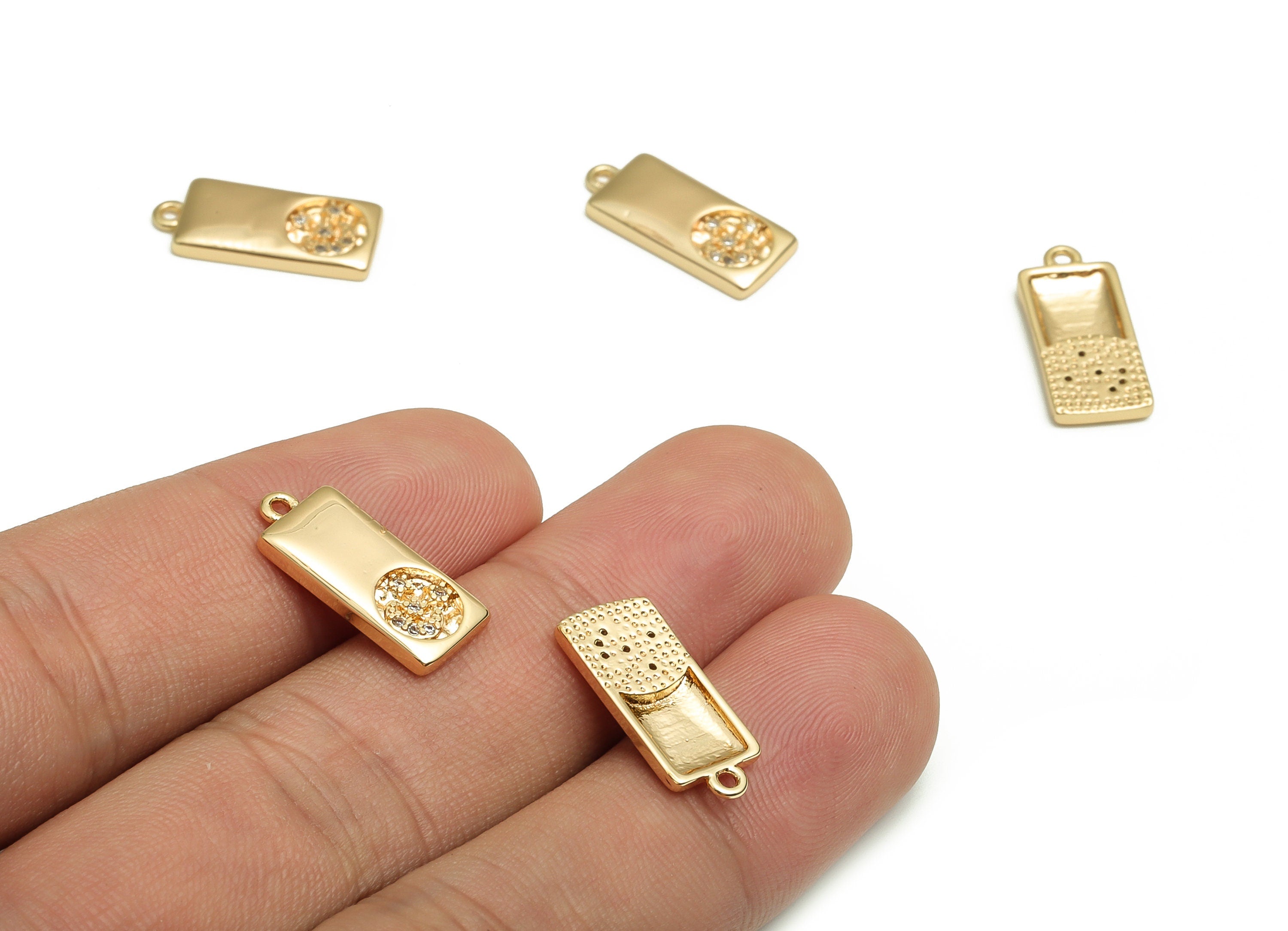 Brass Rectangle Earring Charms With Zircons - Gold Moon Star Pendant - 18K Real Gold Plated Brass - Jewelry Supplies - 18x7.9x2mm- RGP4061 - DOMEDBAZAAR