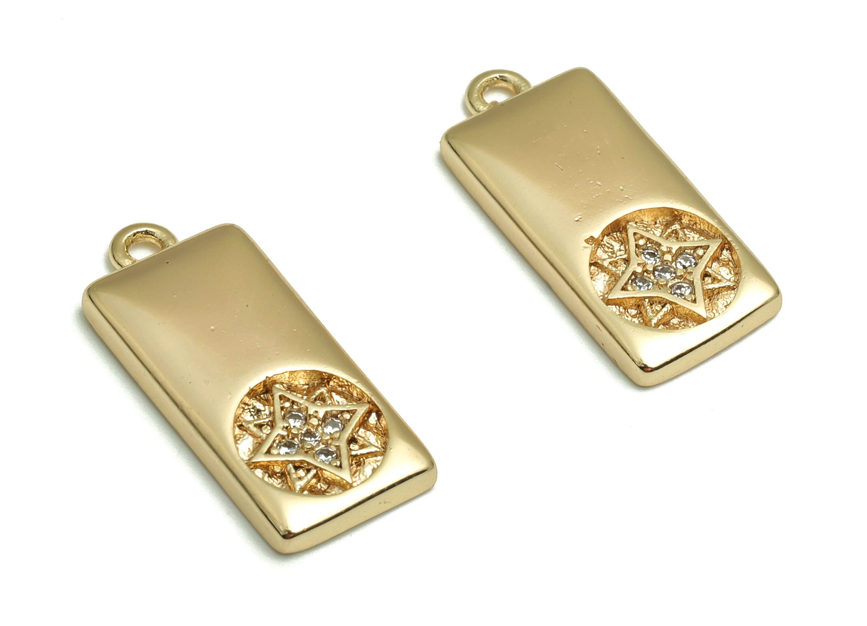 Brass Rectangle Earring Charms With Zircons - Gold Star Pendant - 18K Real Gold Plated Brass - Jewelry Supplies - 17.88x7.83x2mm - RGP4090 - DOMEDBAZAAR