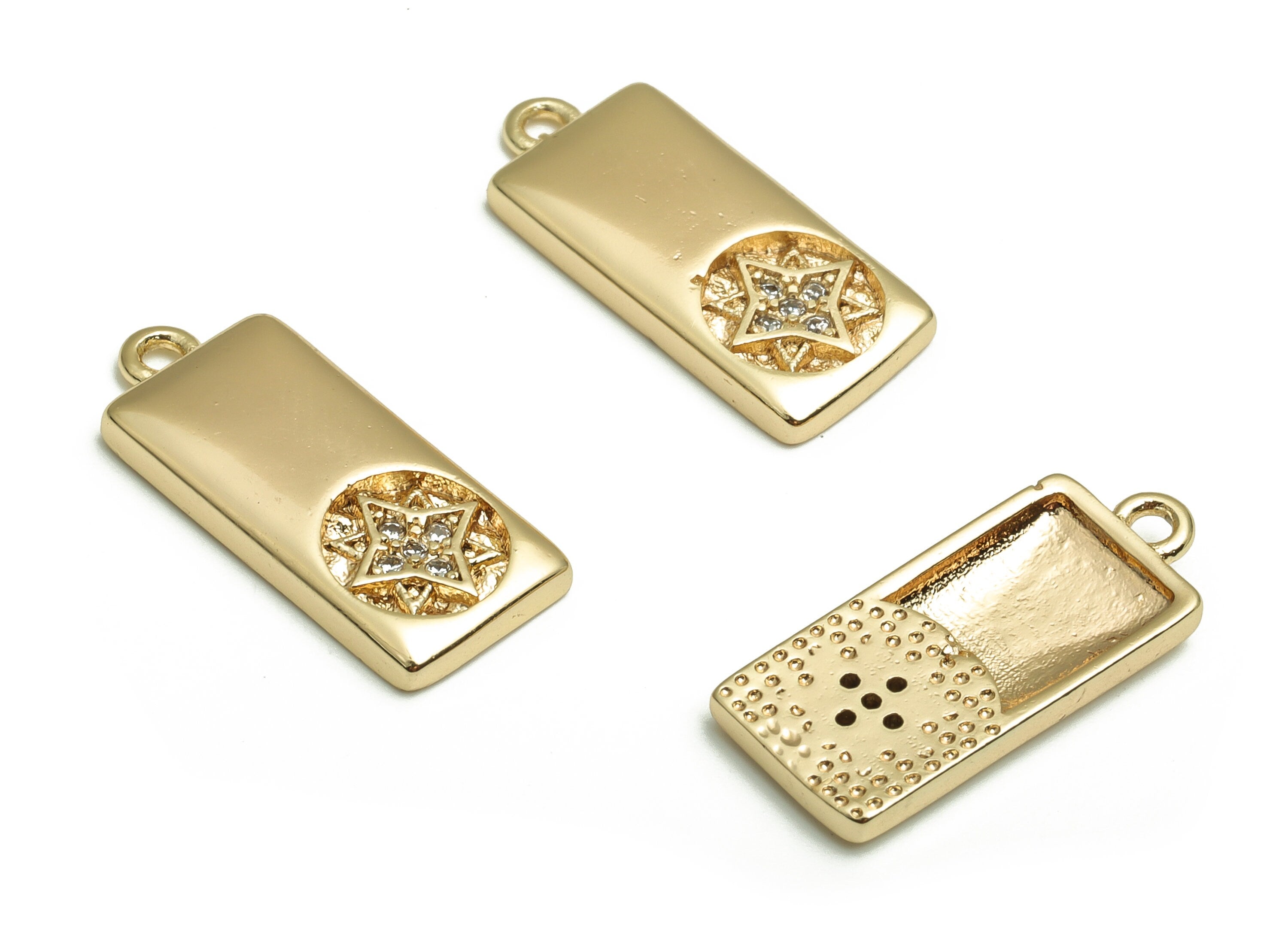 Brass Rectangle Earring Charms With Zircons - Gold Star Pendant - 18K Real Gold Plated Brass - Jewelry Supplies - 17.88x7.83x2mm - RGP4090 - DOMEDBAZAAR
