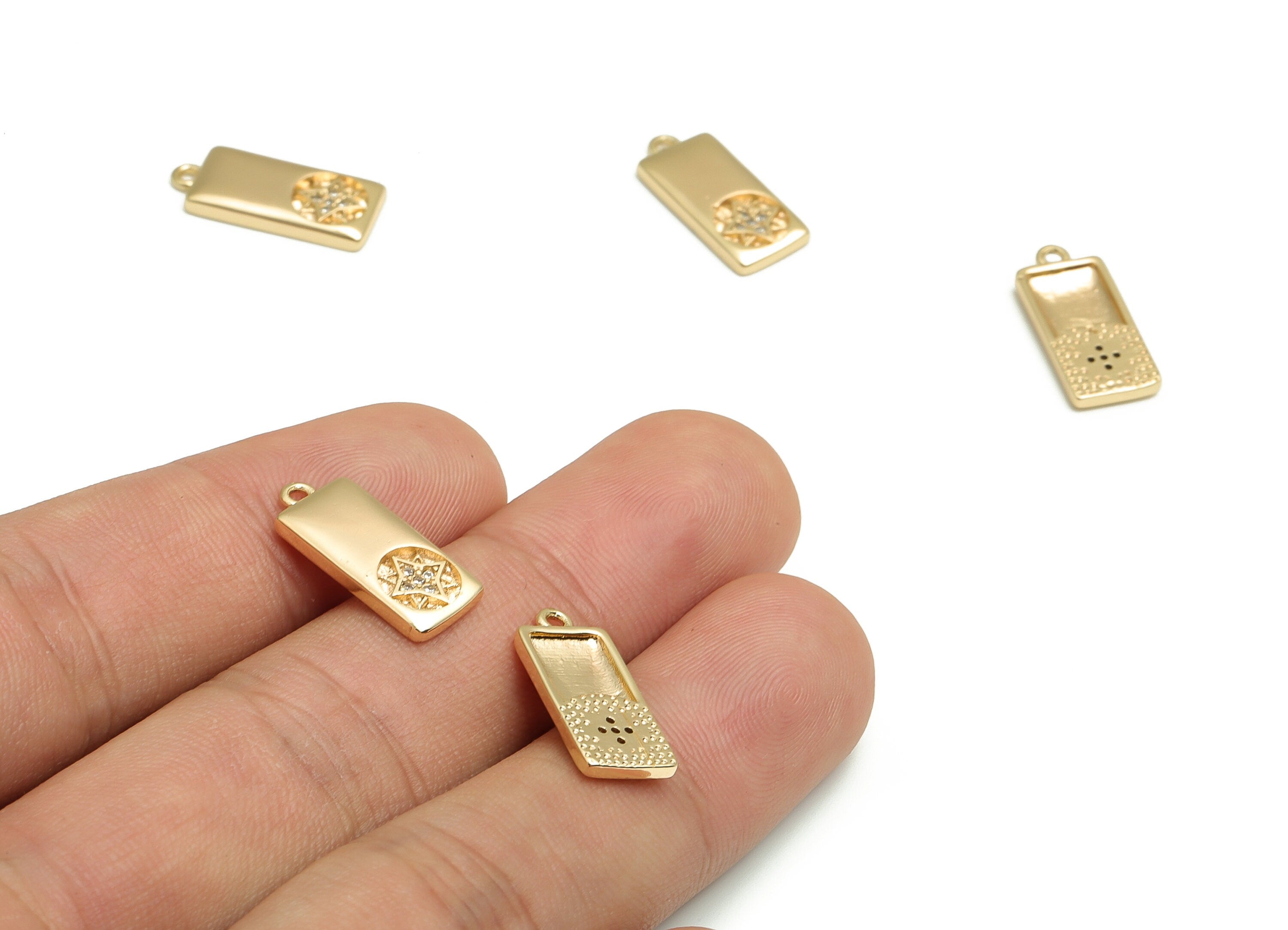 Brass Rectangle Earring Charms With Zircons - Gold Star Pendant - 18K Real Gold Plated Brass - Jewelry Supplies - 17.88x7.83x2mm - RGP4090 - DOMEDBAZAAR