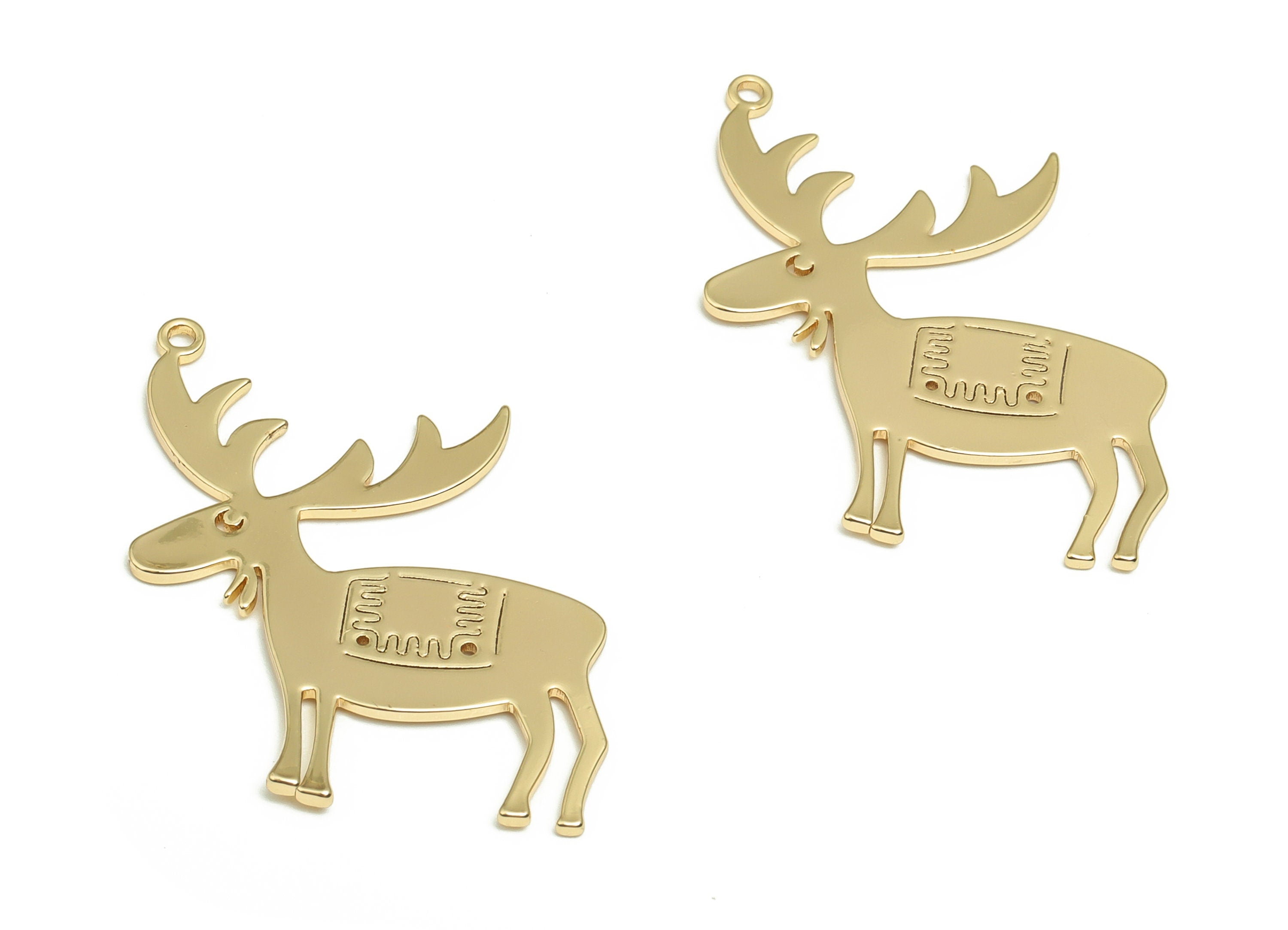 Brass Reindeer Earring Charms - Gold Reindeer Pendant - 18K Real Gold  Plated Brass - Jewelry Making Supplies - 34.18x24.11x0.94mm - RGP4067 - DOMEDBAZAAR