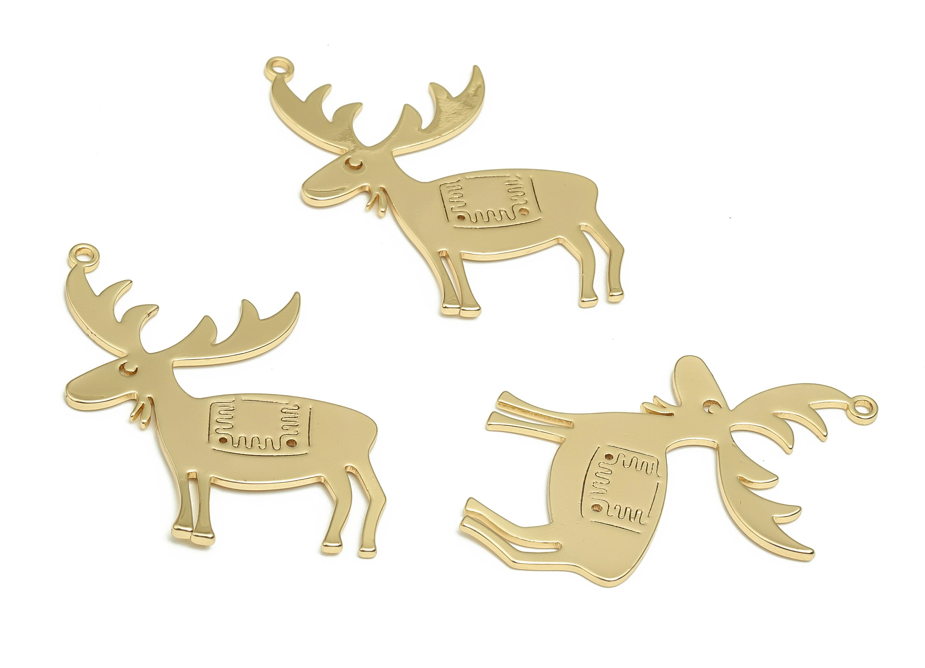 Brass Reindeer Earring Charms - Gold Reindeer Pendant - 18K Real Gold  Plated Brass - Jewelry Making Supplies - 34.18x24.11x0.94mm - RGP4067 - DOMEDBAZAAR