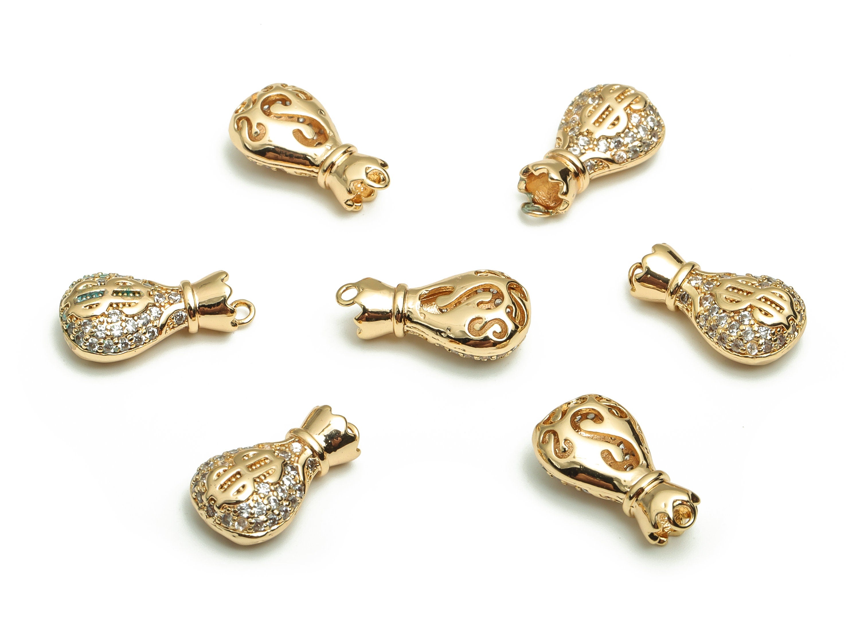 Brass Purse Earring Charms With Zircons - Gold Purse Pendant - 18K Real Gold Plated Brass - Jewelry Supplies - 16.02x8.88x5.2mm- RGP4079 - DOMEDBAZAAR