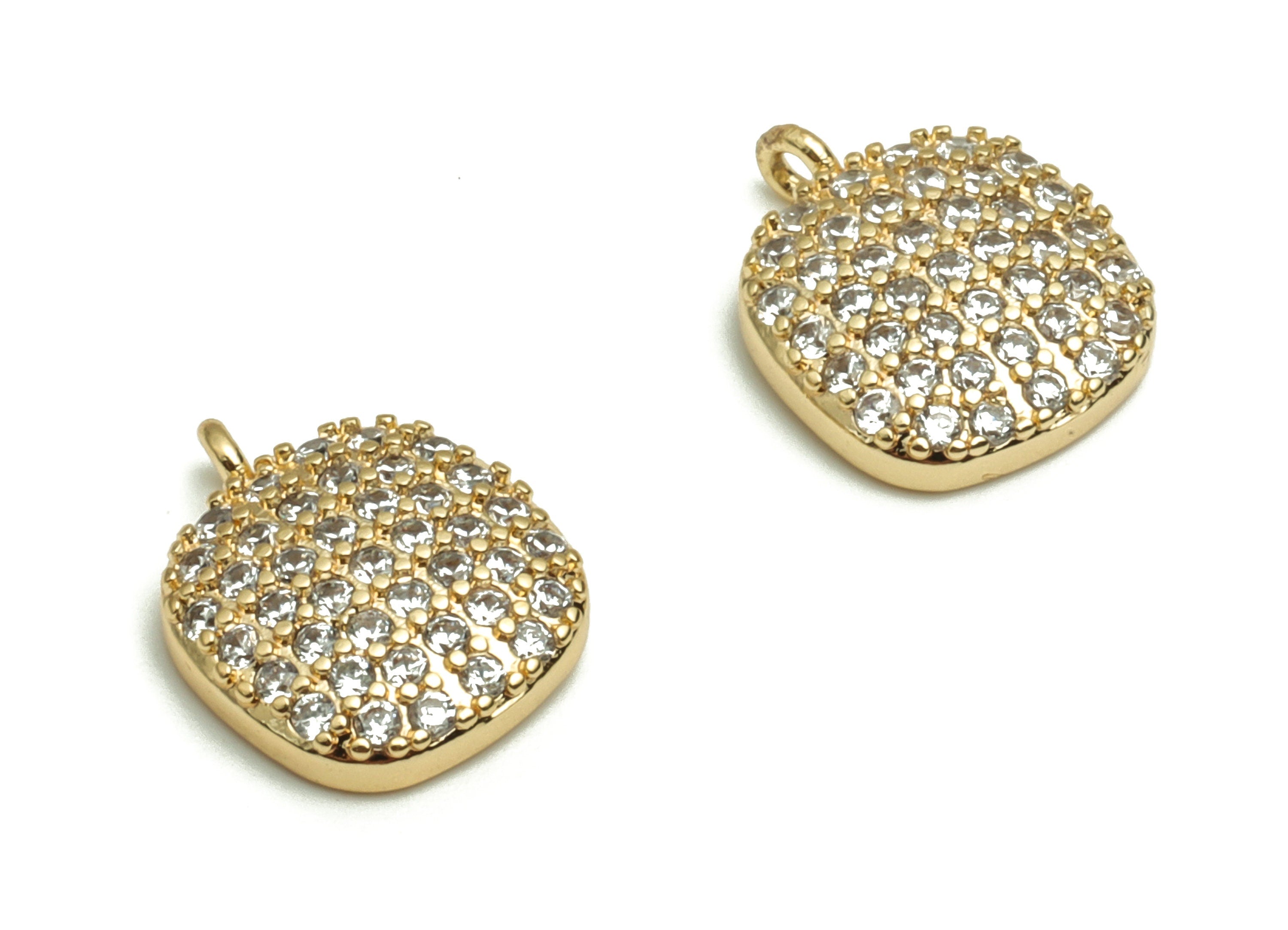 Brass Square Earring Charms With Zircons - Gold Square Pendant - 18K Real Gold Plated Brass - Jewelry Supplies - 10.77x8.63x2.65mm - RGP4085 - DOMEDBAZAAR