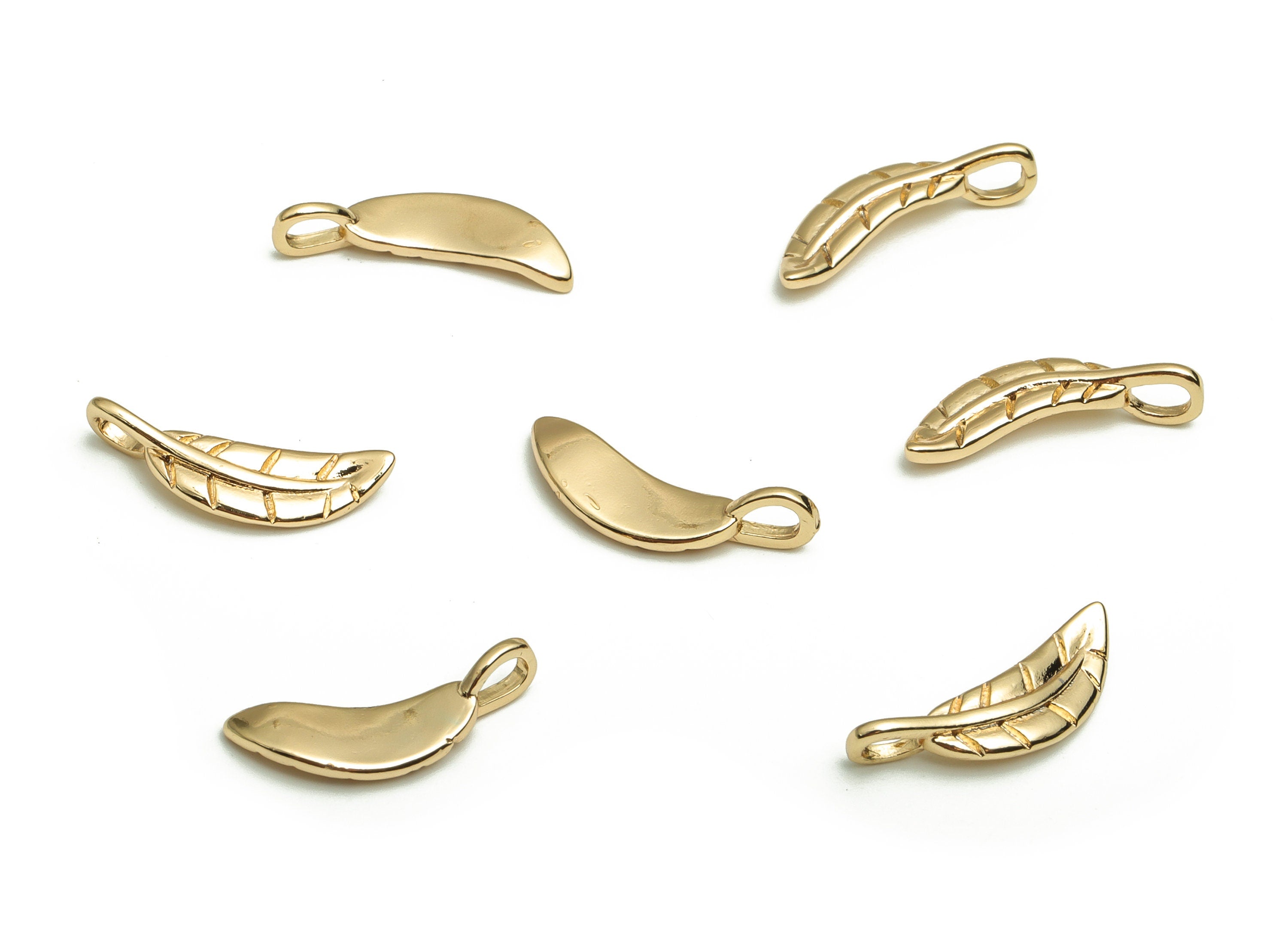 Brass Feather Earring Charms – Gold Feather Pendant - 18k Real Gold Plated Brass – Jewelry Making Supplies - 16.12x5.59x1.61mm – RGP4099 - DOMEDBAZAAR