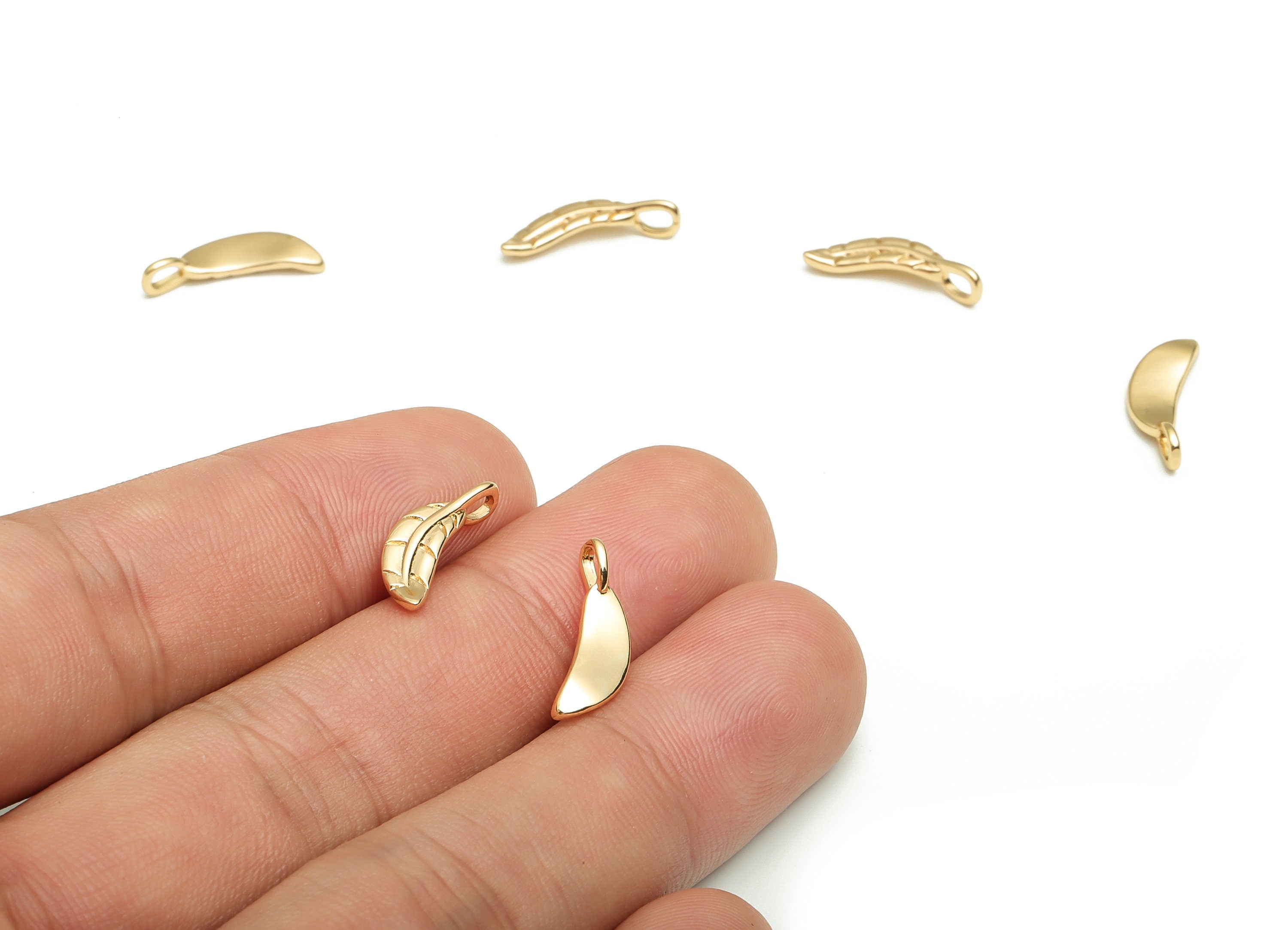 Brass Feather Earring Charms – Gold Feather Pendant - 18k Real Gold Plated Brass – Jewelry Making Supplies - 16.12x5.59x1.61mm – RGP4099 - DOMEDBAZAAR