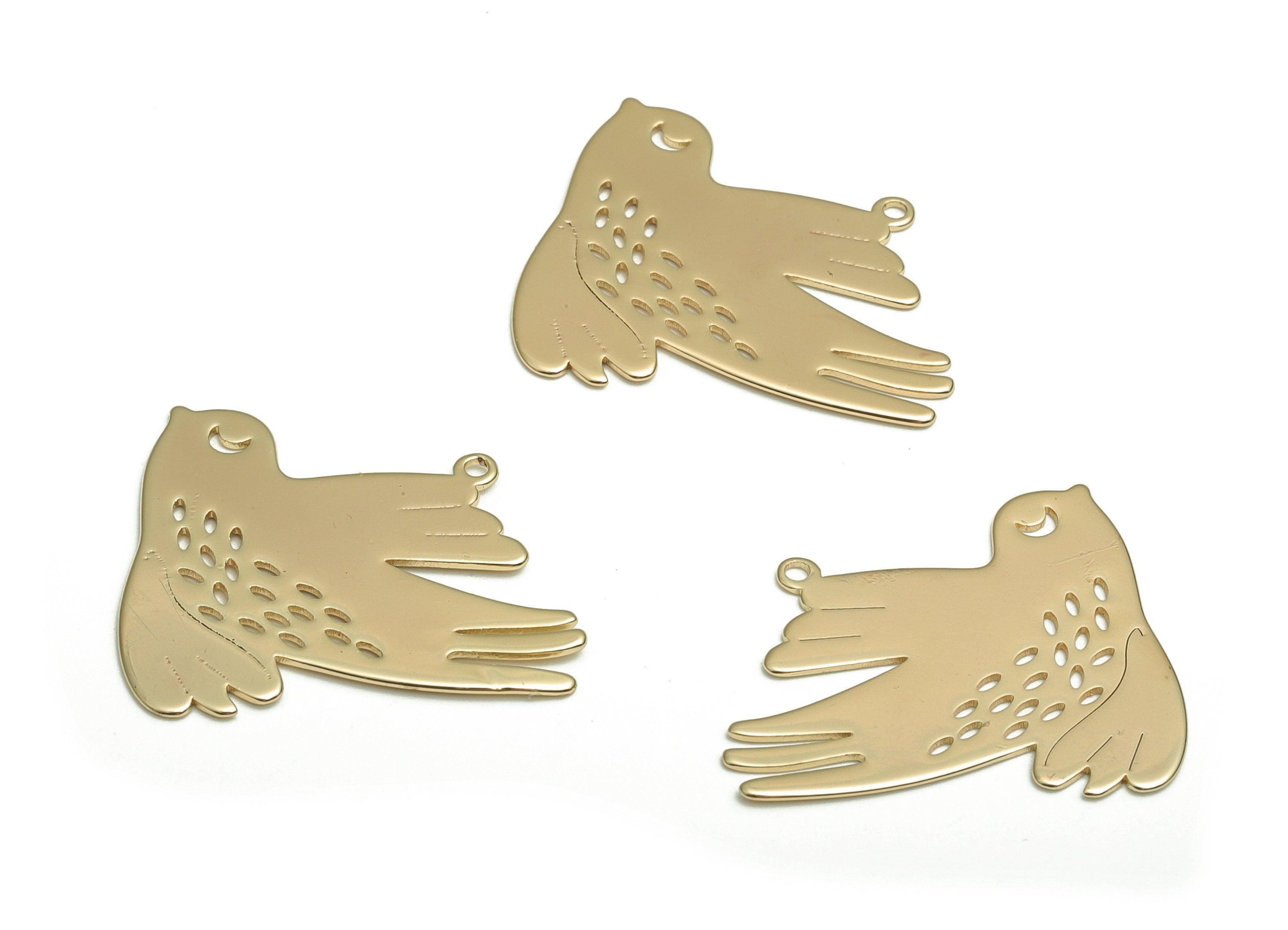 Brass Flying Bird Earring Charms - Gold Flying Bird Pendant - 18K Real Gold Plated Brass - Jewelry Supplies - 28.5x25.55x0.6mm - RGP4071 - DOMEDBAZAAR