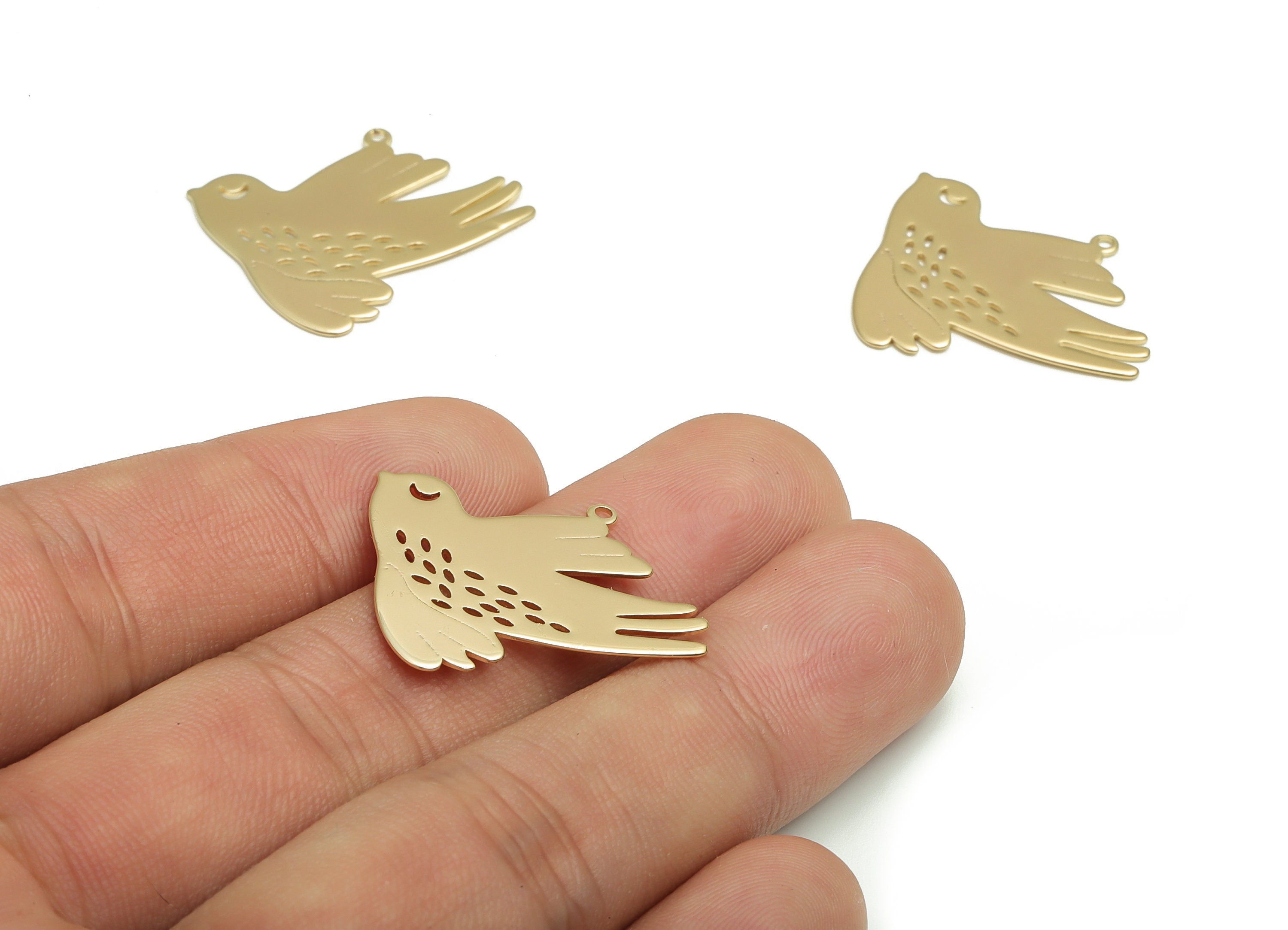 Brass Flying Bird Earring Charms - Gold Flying Bird Pendant - 18K Real Gold Plated Brass - Jewelry Supplies - 28.5x25.55x0.6mm - RGP4071 - DOMEDBAZAAR