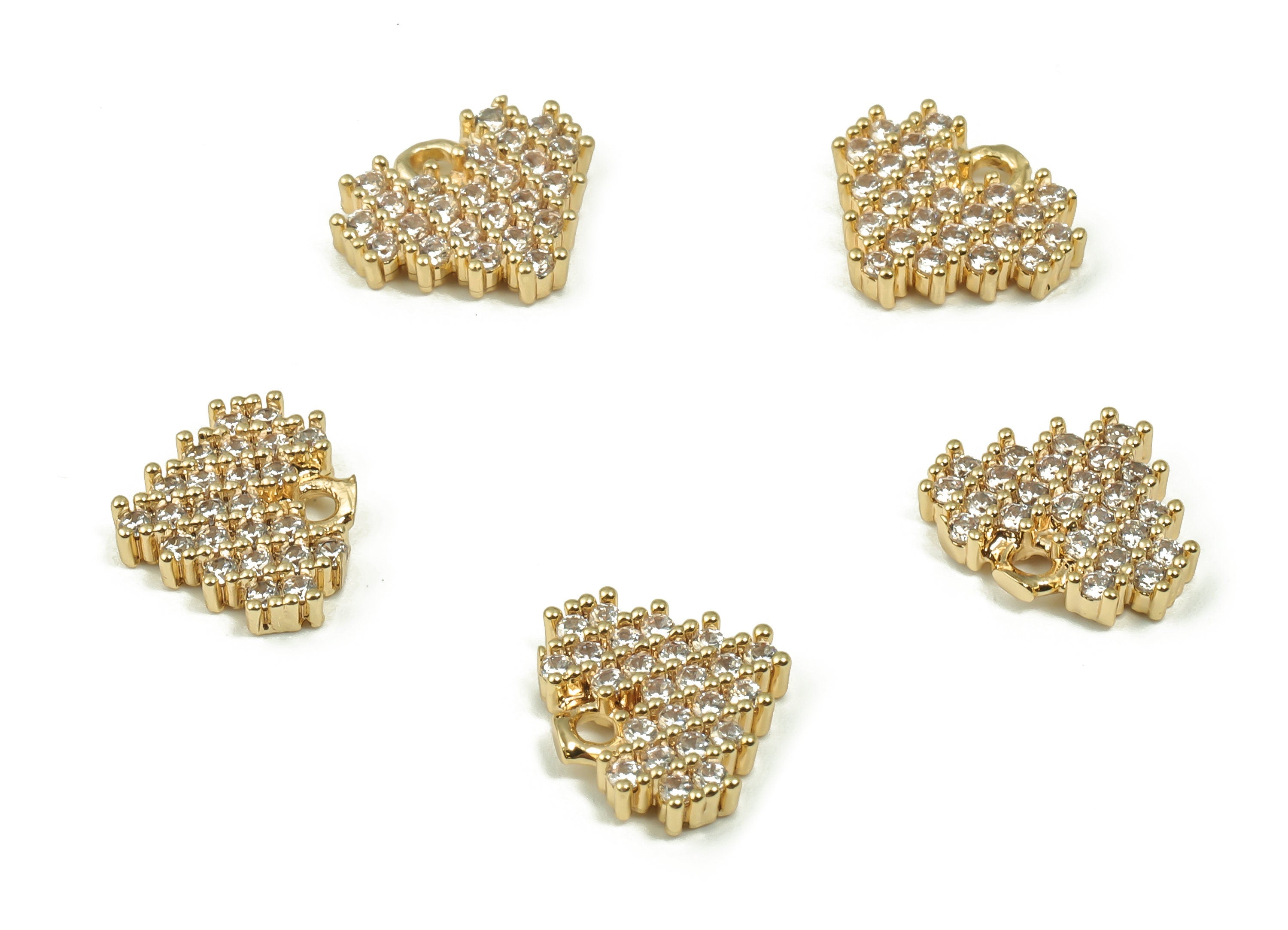 Brass Heart Earring Charms With Zircons - Gold Heart Pendant - 18K Real Gold Plated Brass - Jewelry Supplies - 11.27x9.85x2.25mm - RGP4154 - DOMEDBAZAAR