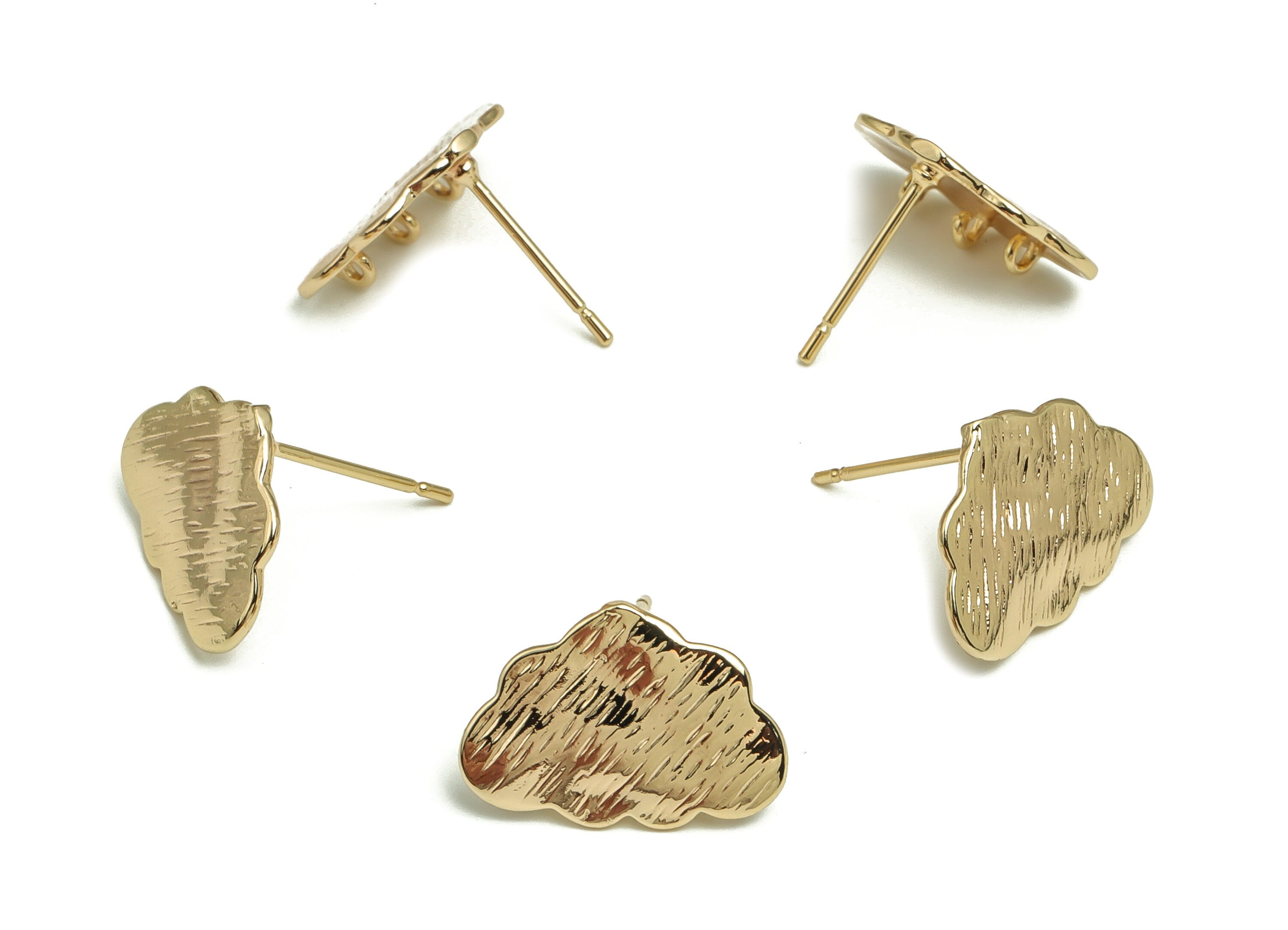 Brass Texture Cloud Earring Post - Gold Cloud Earring Stud - 18K Real Gold Plated Brass - Stainless Steel Stud - 15.95x11.37x1.1mm - RGP4126 - DOMEDBAZAAR