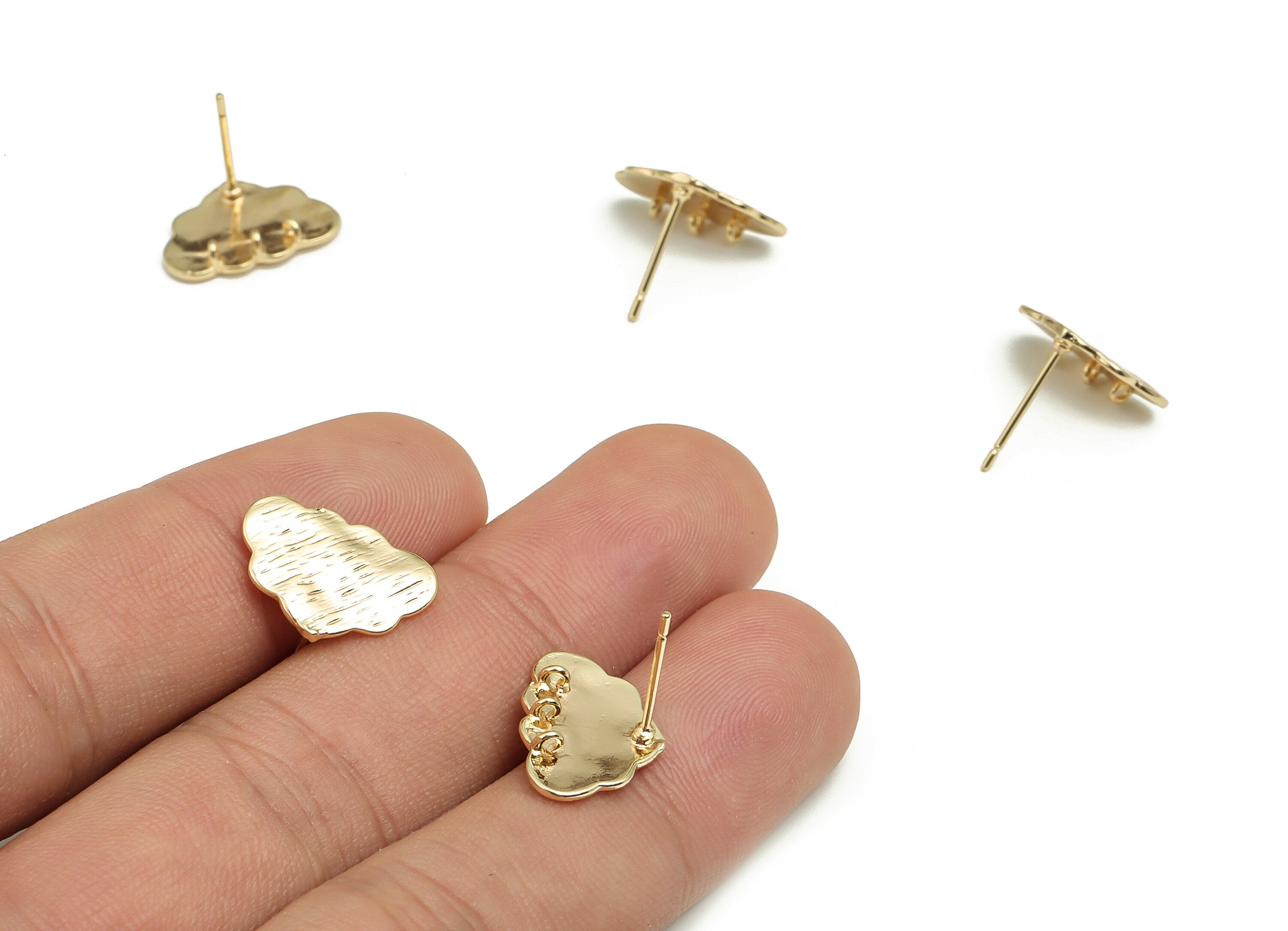 Brass Texture Cloud Earring Post - Gold Cloud Earring Stud - 18K Real Gold Plated Brass - Stainless Steel Stud - 15.95x11.37x1.1mm - RGP4126 - DOMEDBAZAAR