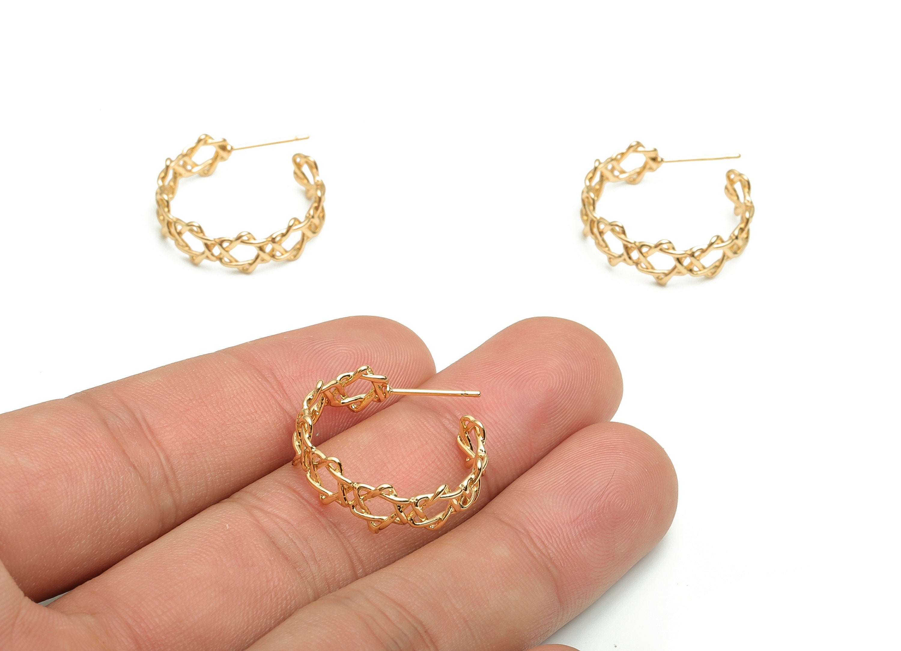 Brass C Earring Post - Gold Star Earring Stud - 18K Real Gold Plated Brass - Stainless Steel Stud - 22.02x18.48x1.51mm - RGP4068 - DOMEDBAZAAR