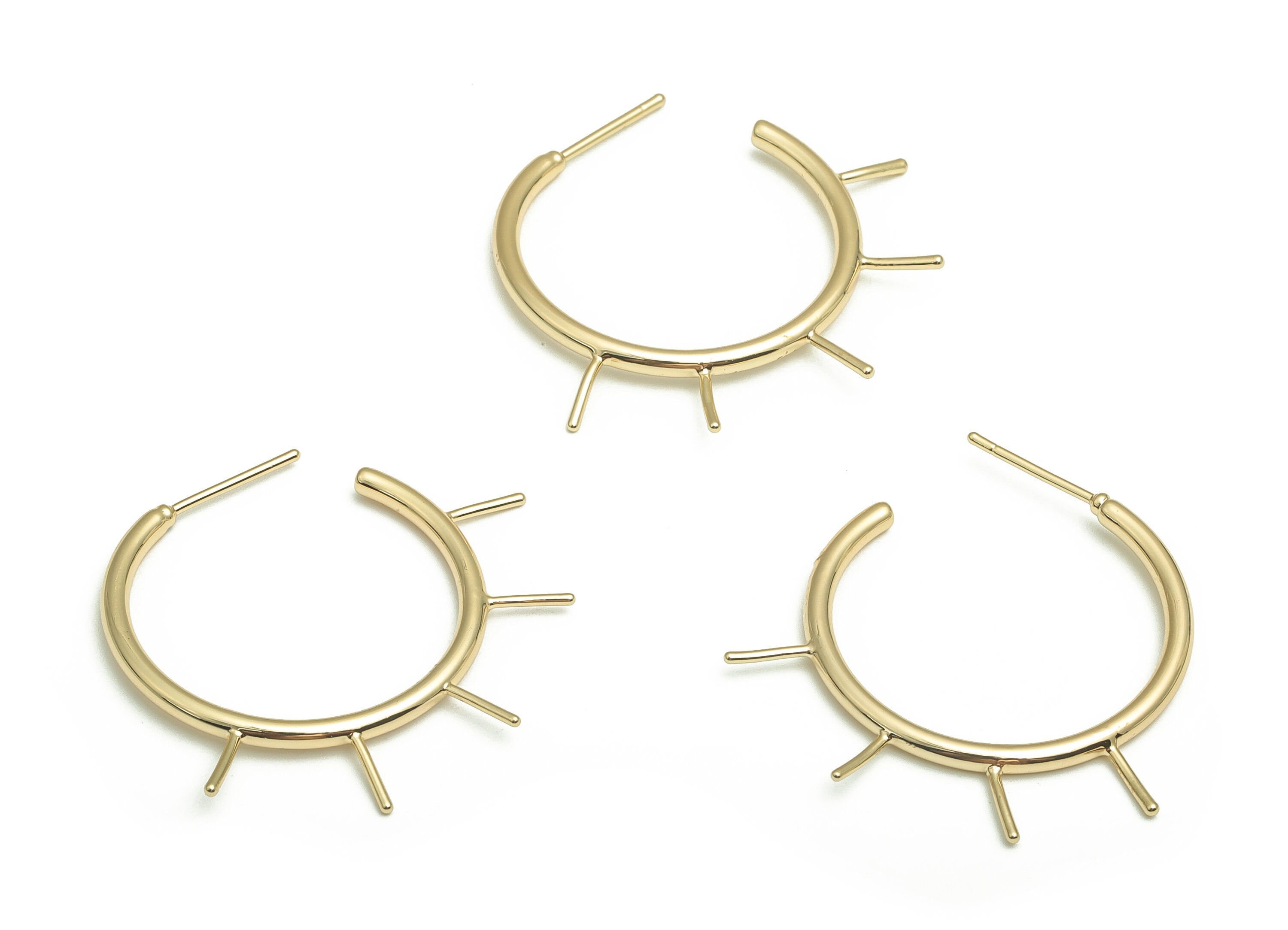 Brass C Earring Post - Gold Sun Ray Stud - 18K Real Gold Plated Brass - Stainless Steel Stud - Jewelry Supplies -32.31x30.36x2.09mm- RGP4066 - DOMEDBAZAAR