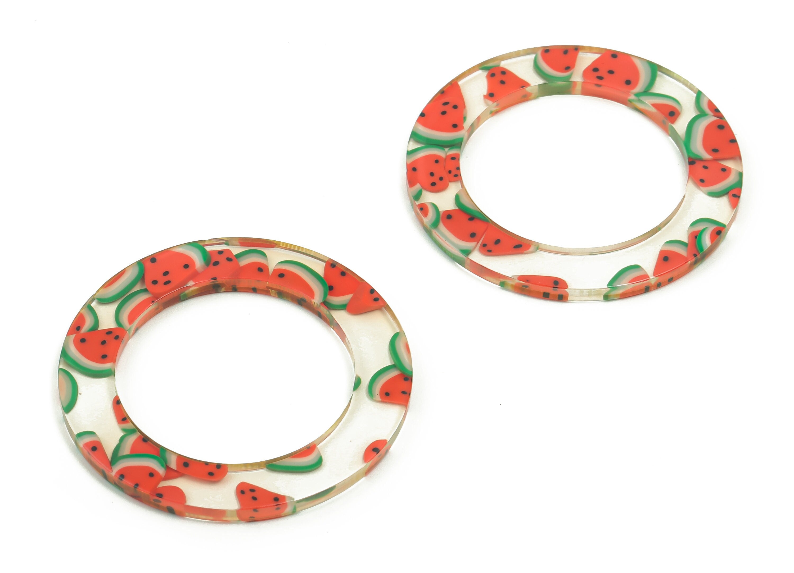 Acrylic Hoop Earring Connector - Acrylic Watermelon Circle Pendant - No Hole - Color Code: A716 - 44.28x44.13x2.88mm - AC2354-A716 - DOMEDBAZAAR