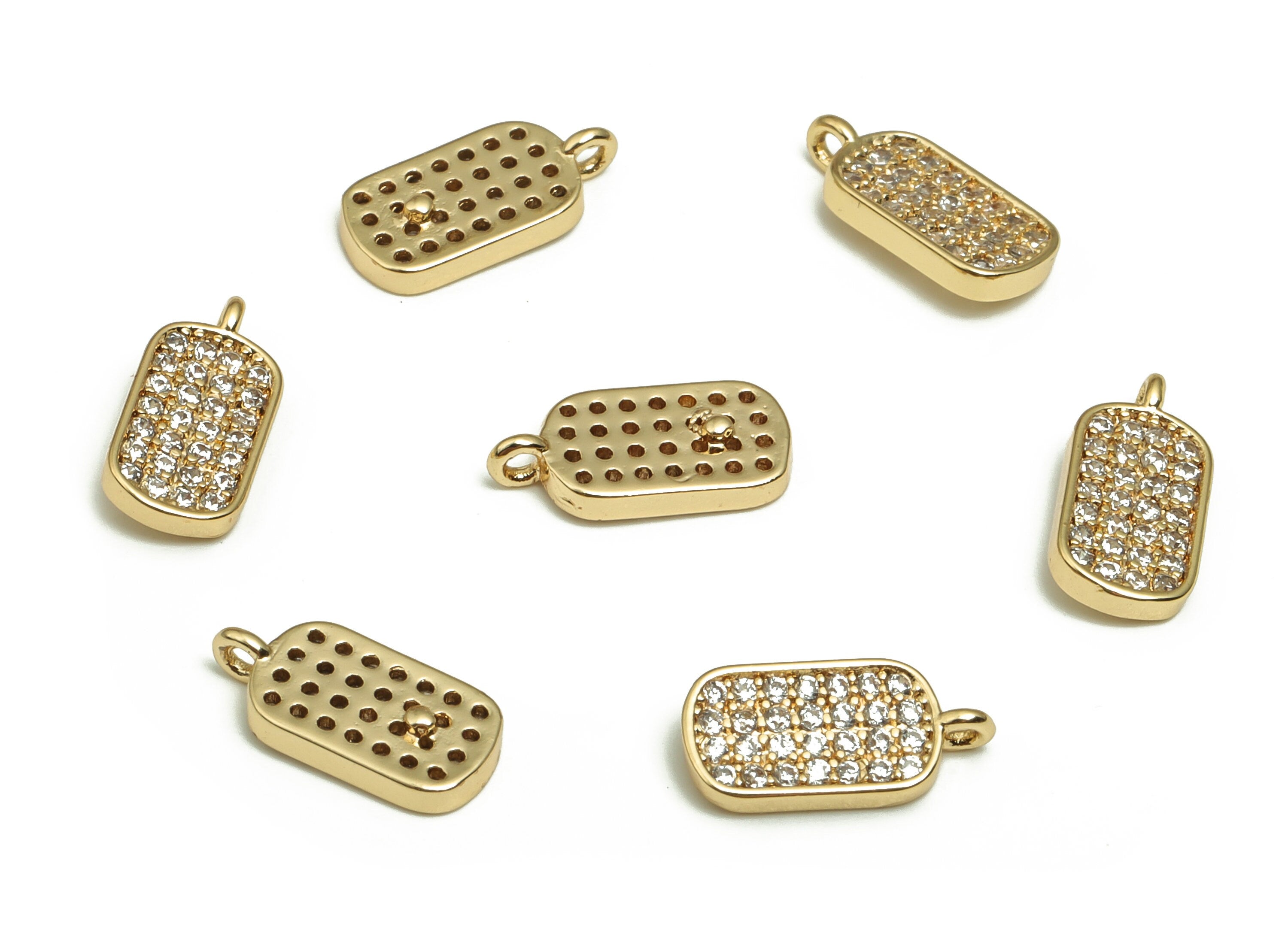 Brass Rectangle Earring Charms With Zircons - Gold Rectangle Pendant - 18K Real Gold Plated Brass - Jewelry Supplies - 11x5.4x1.5mm- RGP4087 - DOMEDBAZAAR