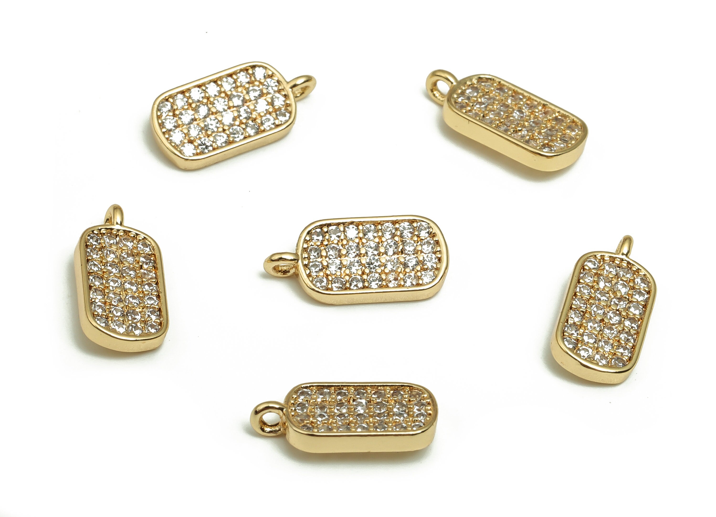 Brass Rectangle Earring Charms With Zircons - Gold Rectangle Pendant - 18K Real Gold Plated Brass - Jewelry Supplies - 11x5.4x1.5mm- RGP4087 - DOMEDBAZAAR