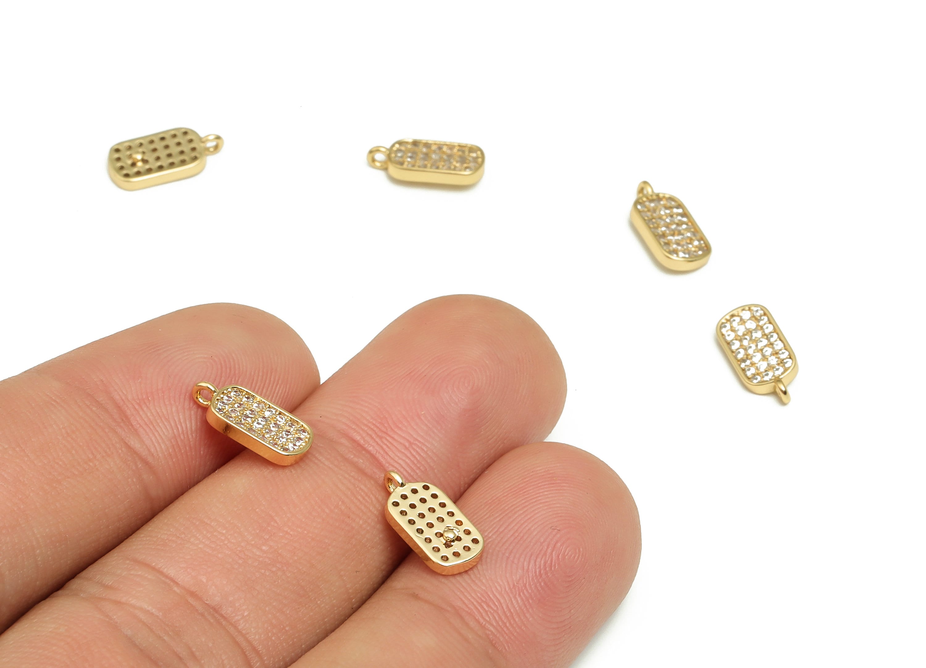 Brass Rectangle Earring Charms With Zircons - Gold Rectangle Pendant - 18K Real Gold Plated Brass - Jewelry Supplies - 11x5.4x1.5mm- RGP4087 - DOMEDBAZAAR