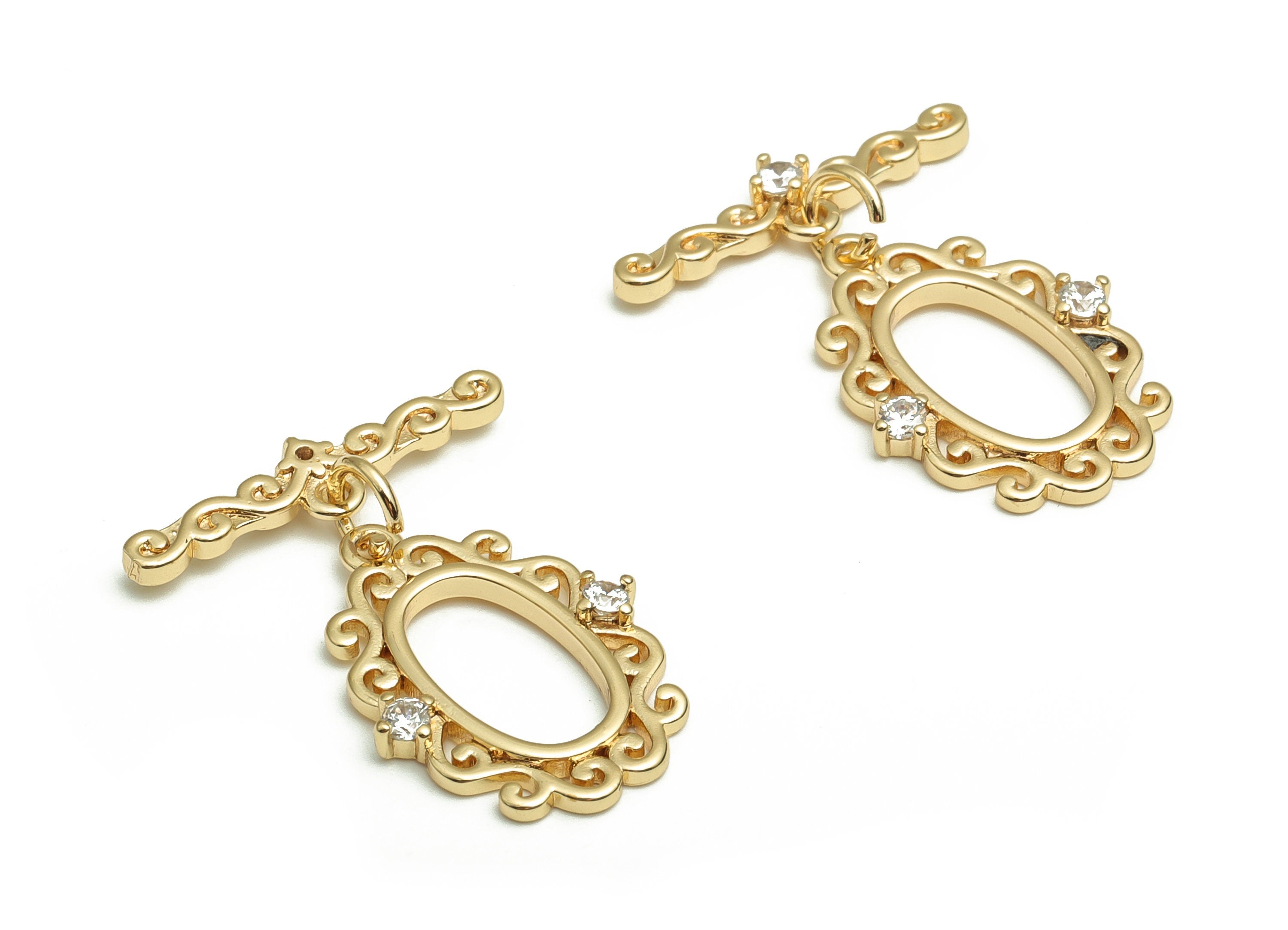 Oval Toggle Clasp With Zircons - Gold Tone Clover Toggle Clasp - 18K Real Gold Plated Brass - Jewelry Supplies - 26.74x20.81x2.54mm- RGP4055 - DOMEDBAZAAR